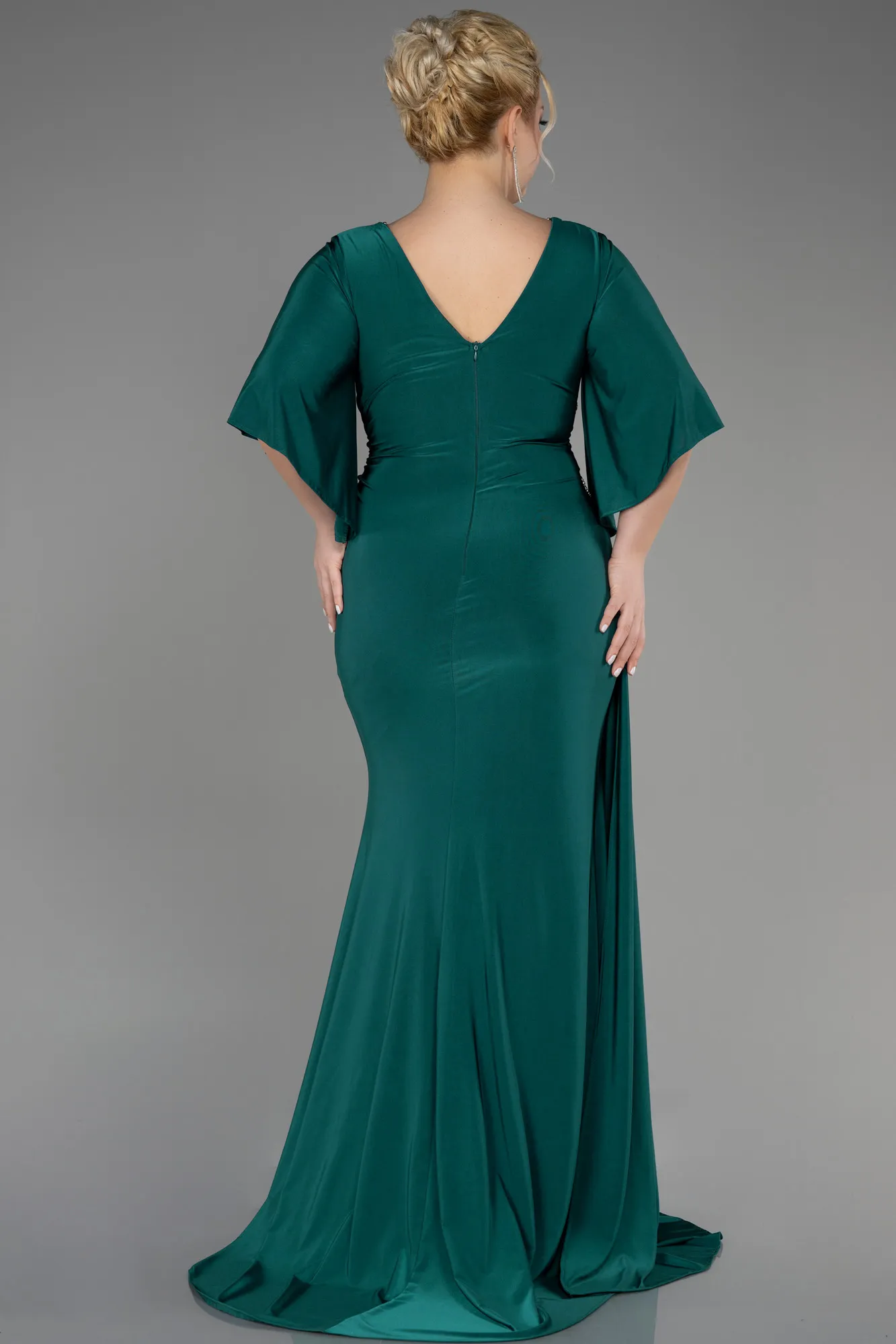 Emerald Green-Long Plus Size Engagement Dress ABU3735