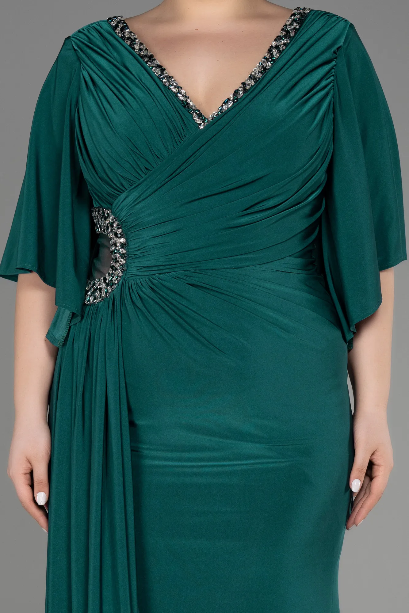 Emerald Green-Long Plus Size Engagement Dress ABU3735