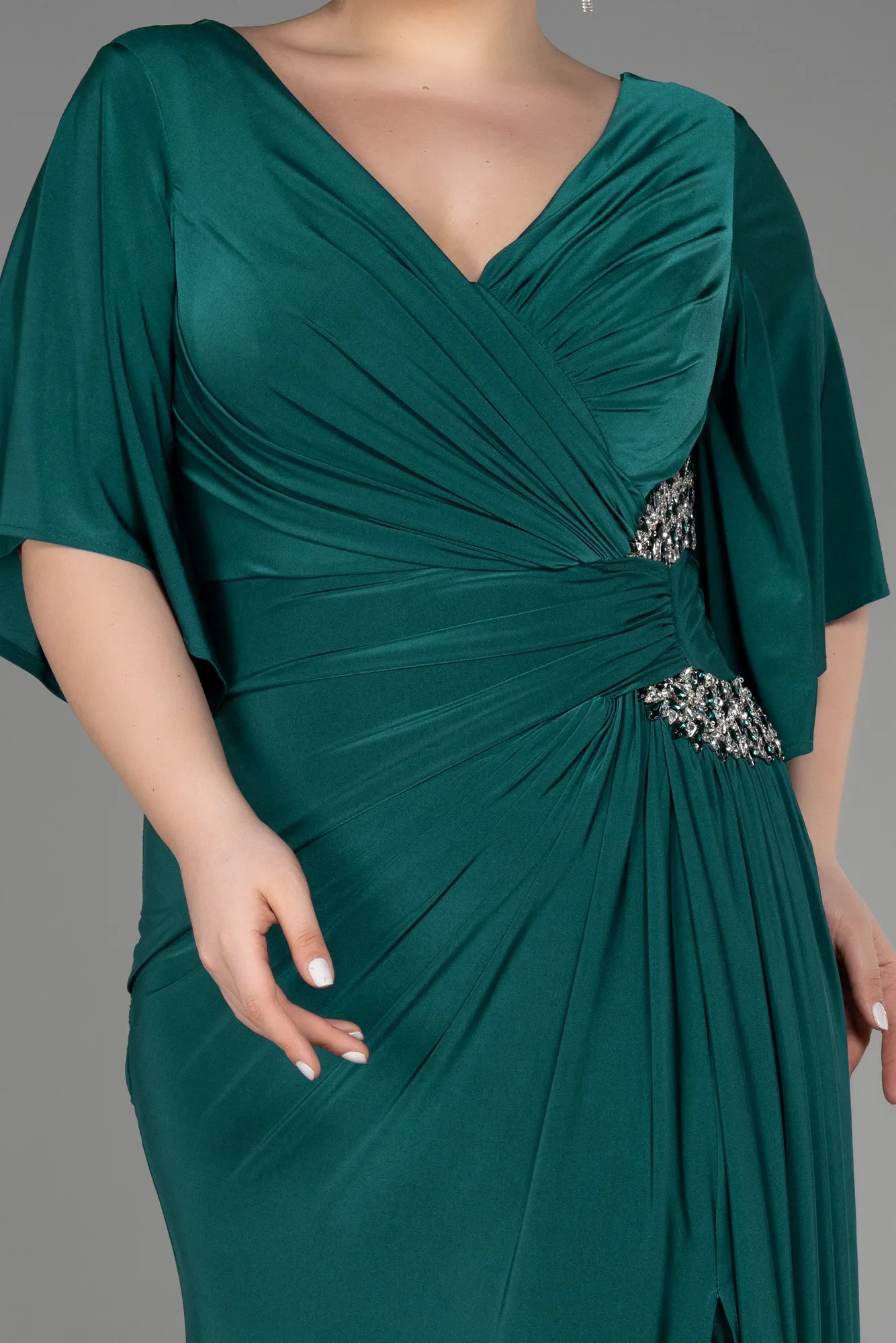 Emerald Green-Long Plus Size Engagement Dress ABU3736