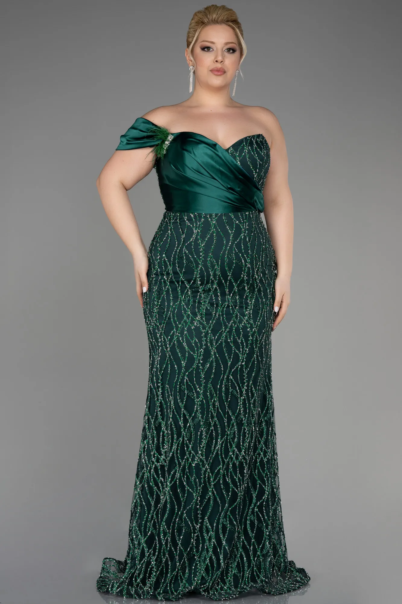 Emerald Green-Long Plus Size Engagement Dress ABU3739