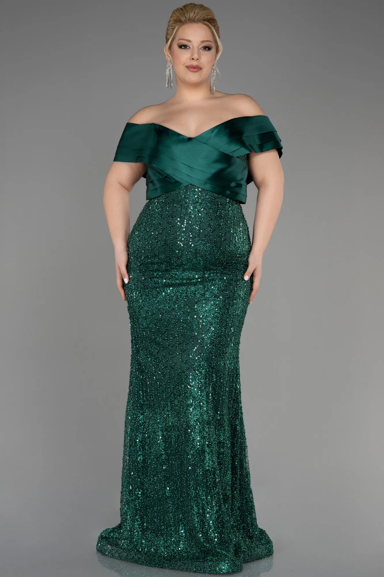 Emerald Green-Long Plus Size Engagement Dress ABU3740