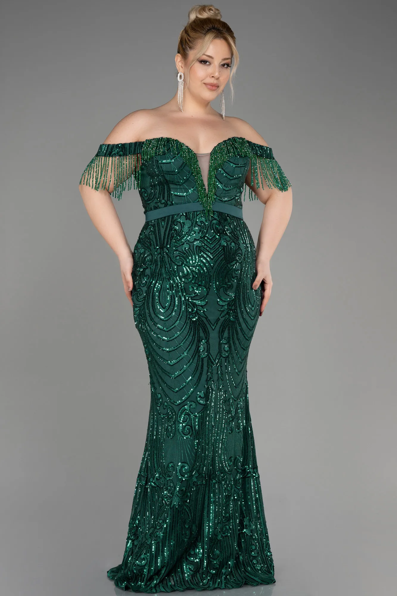 Emerald Green-Long Plus Size Engagement Dress ABU3785