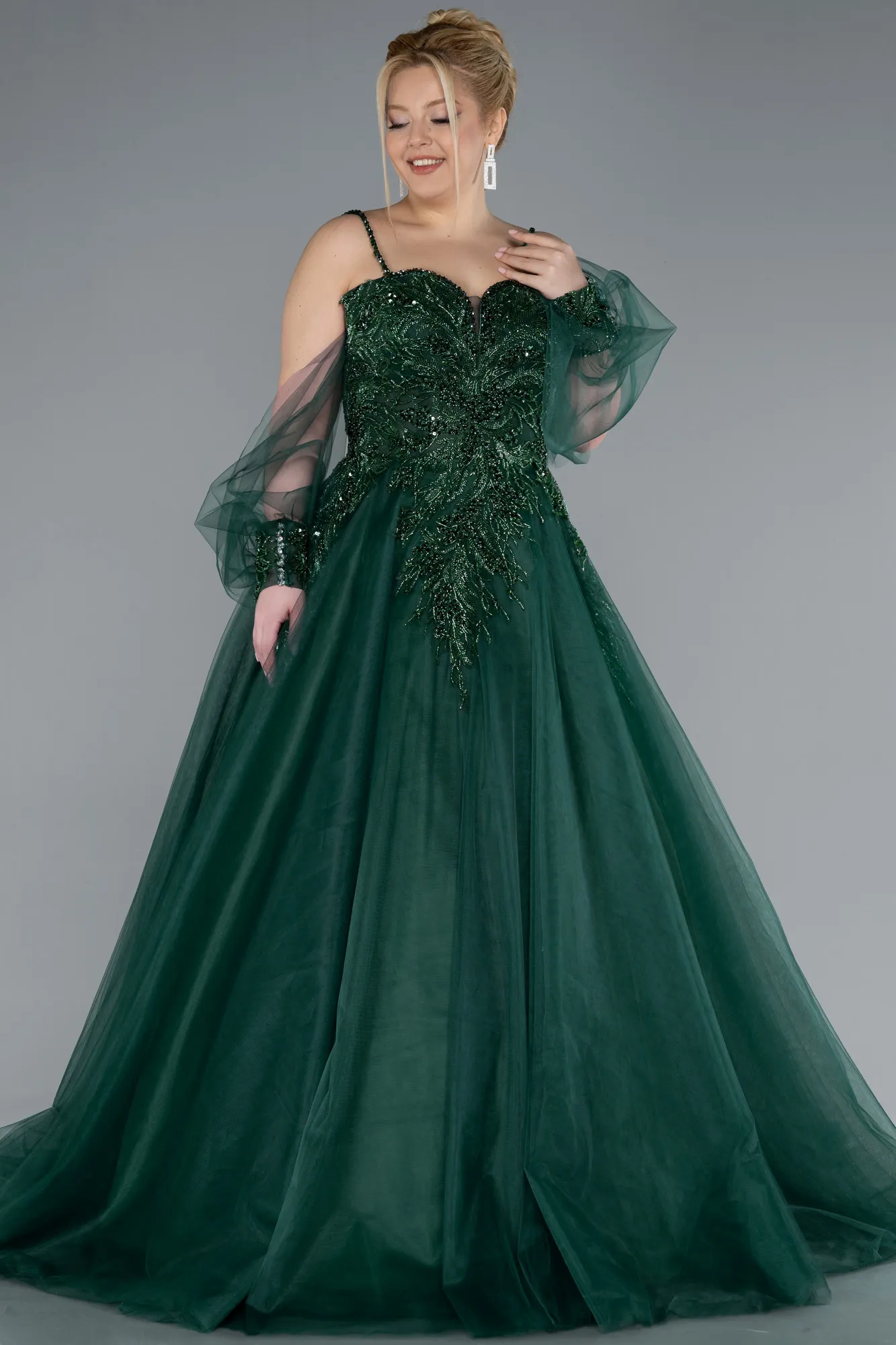 Emerald Green-Long Plus Size Engagement Dress ABU3822