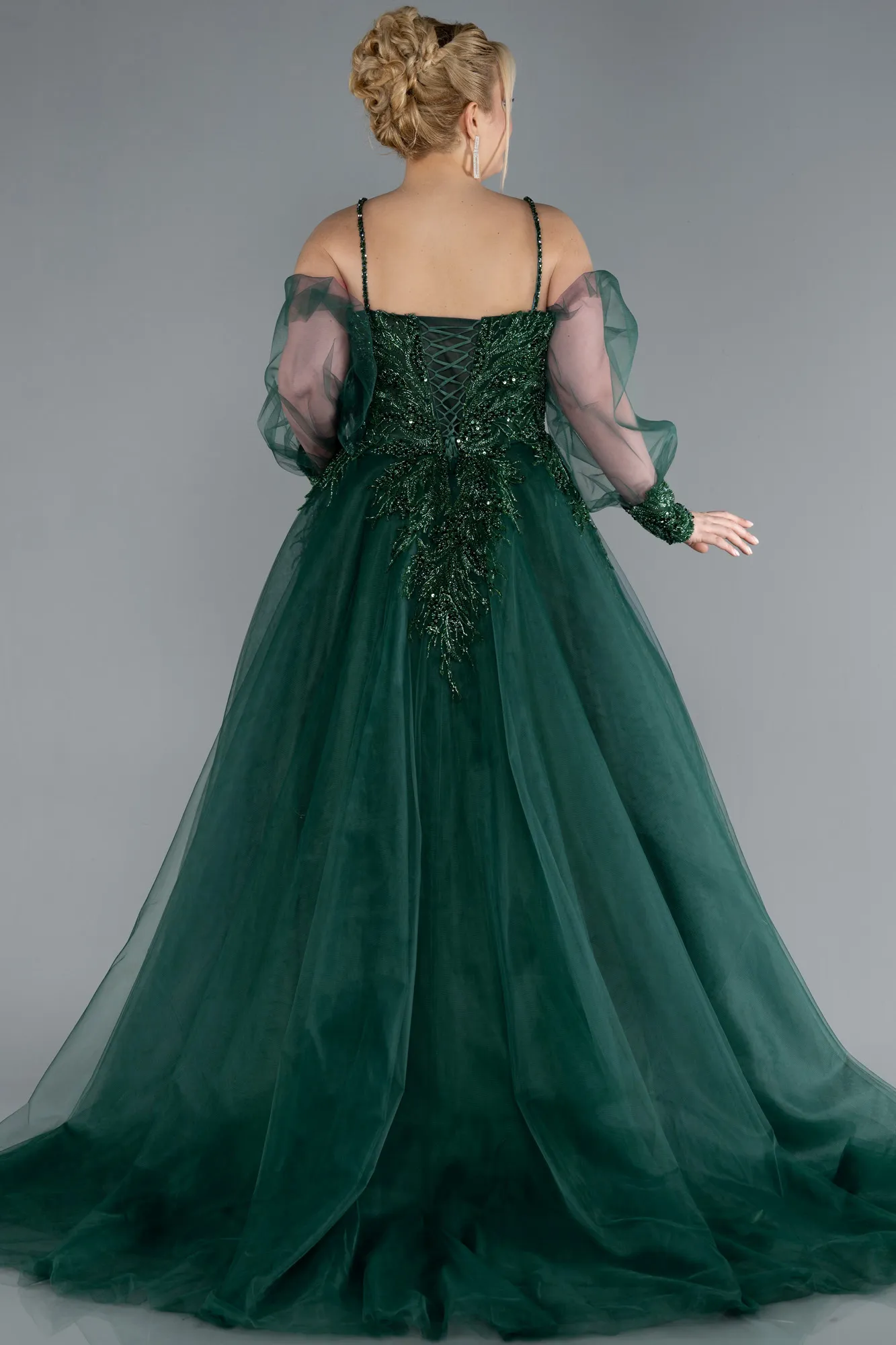 Emerald Green-Long Plus Size Engagement Dress ABU3822