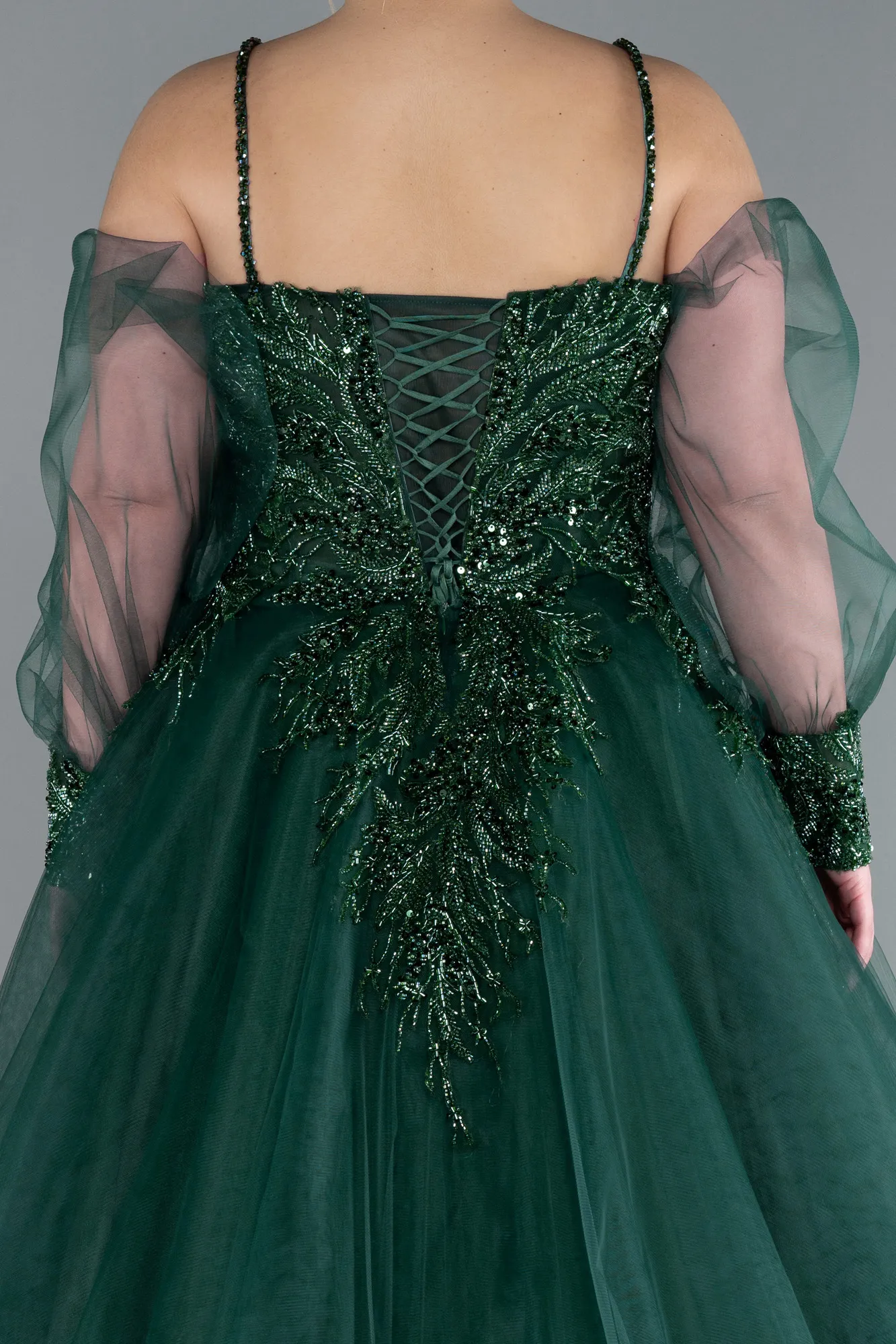 Emerald Green-Long Plus Size Engagement Dress ABU3822