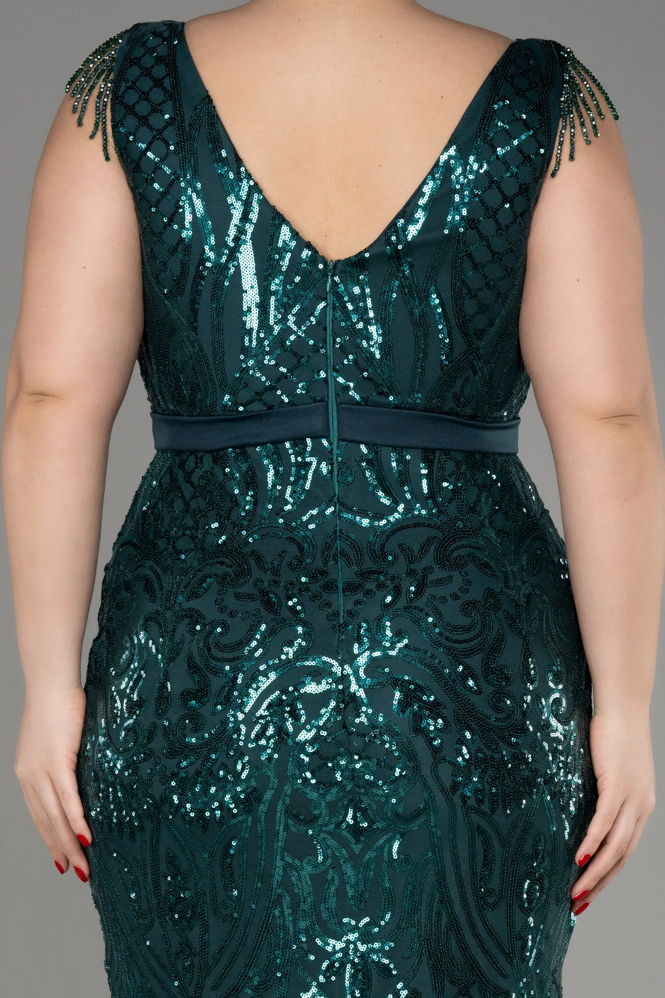 Emerald Green-Long Plus Size Engagement Dress ABU3876