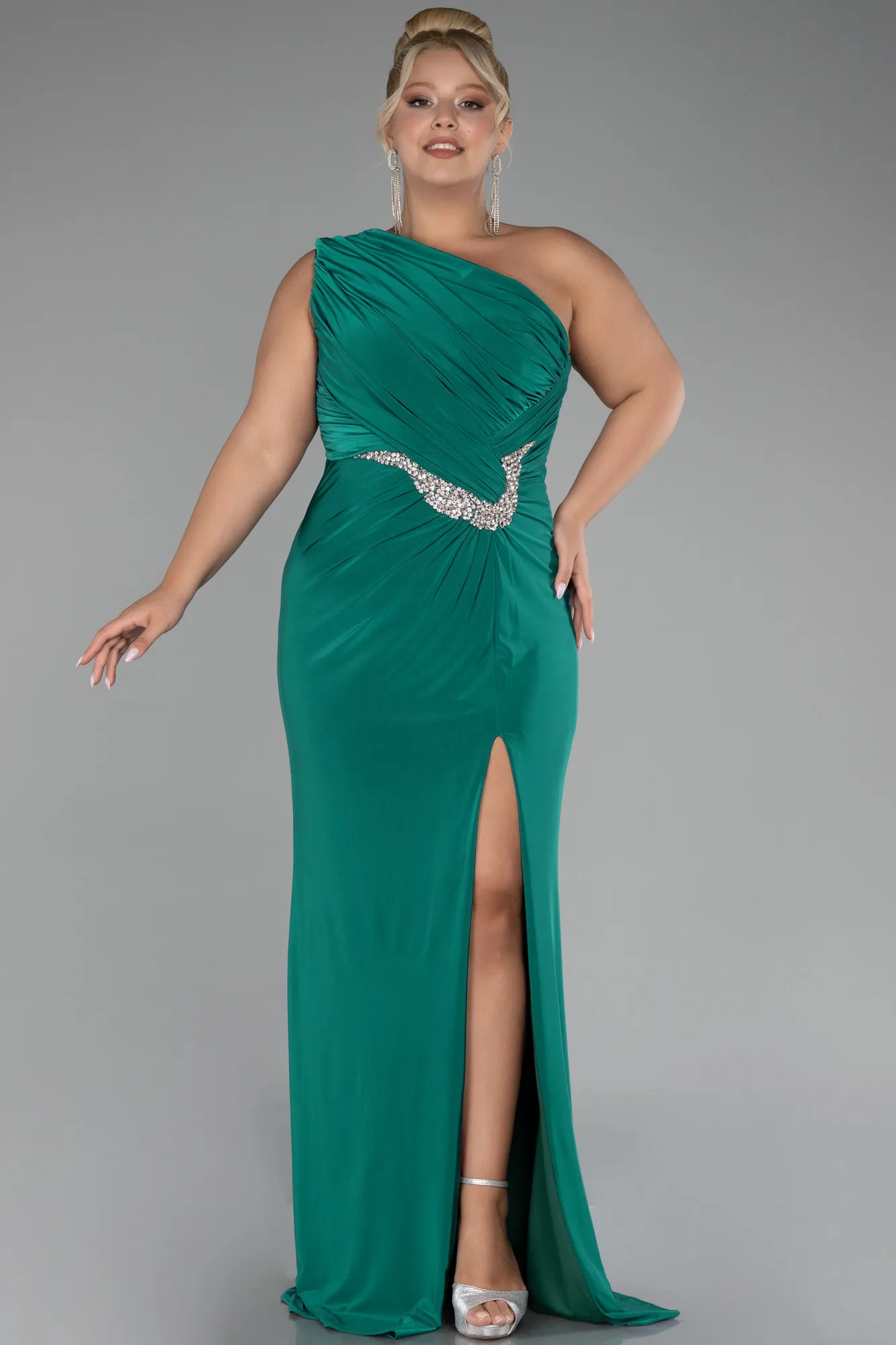 Emerald Green-Long Plus Size Engagement Dress ABU4148