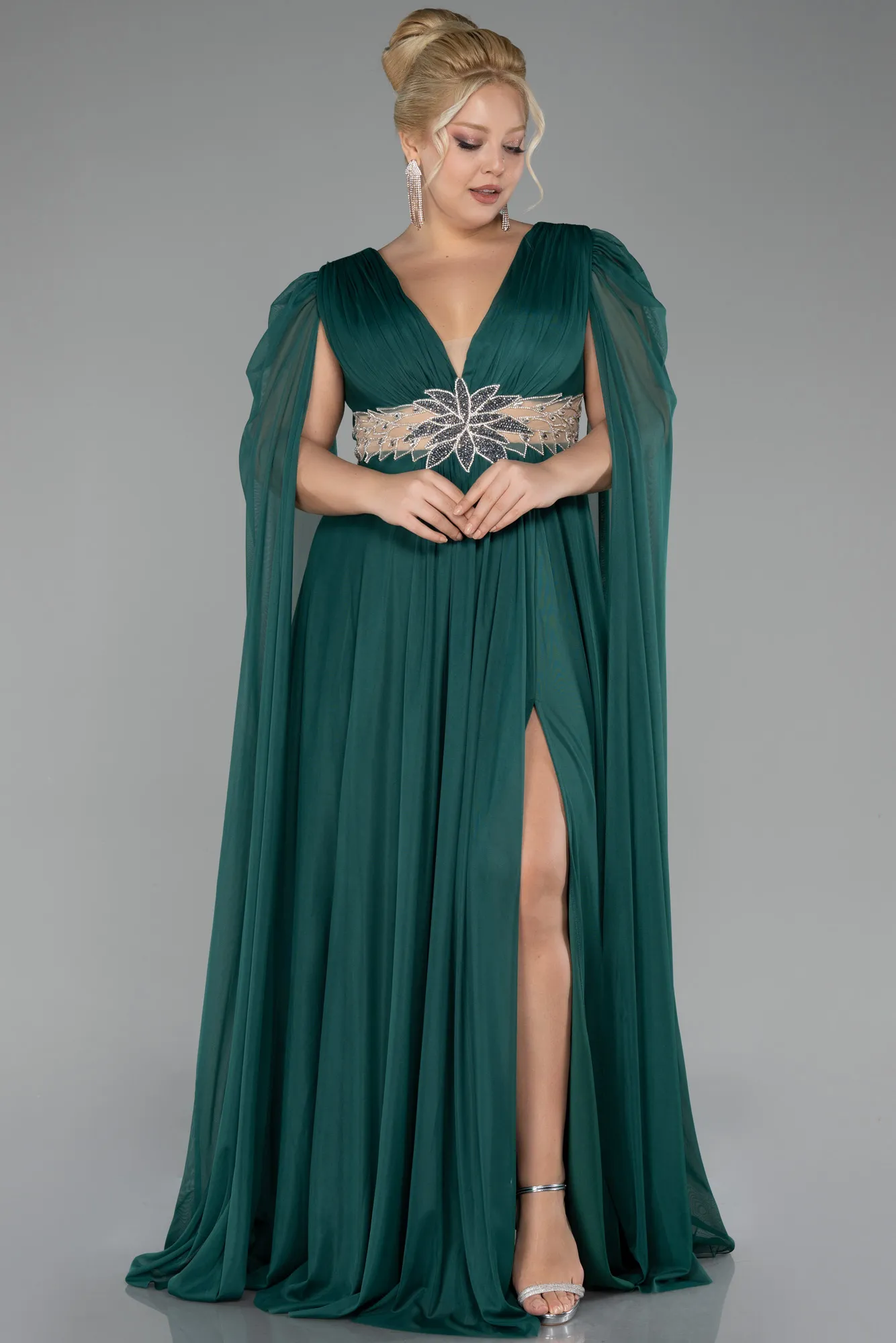 Emerald Green-Long Plus Size Engagement Dress ABU4259