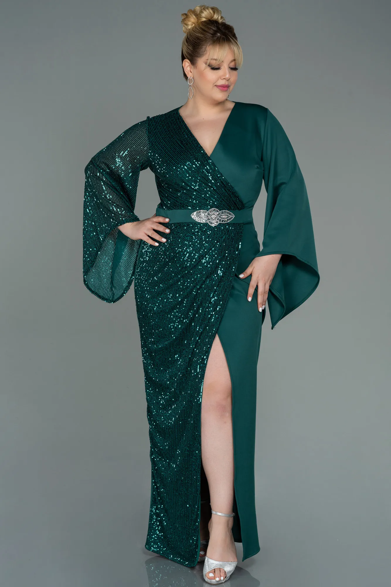 Emerald Green-Long Plus Size Evening Dress ABU2149
