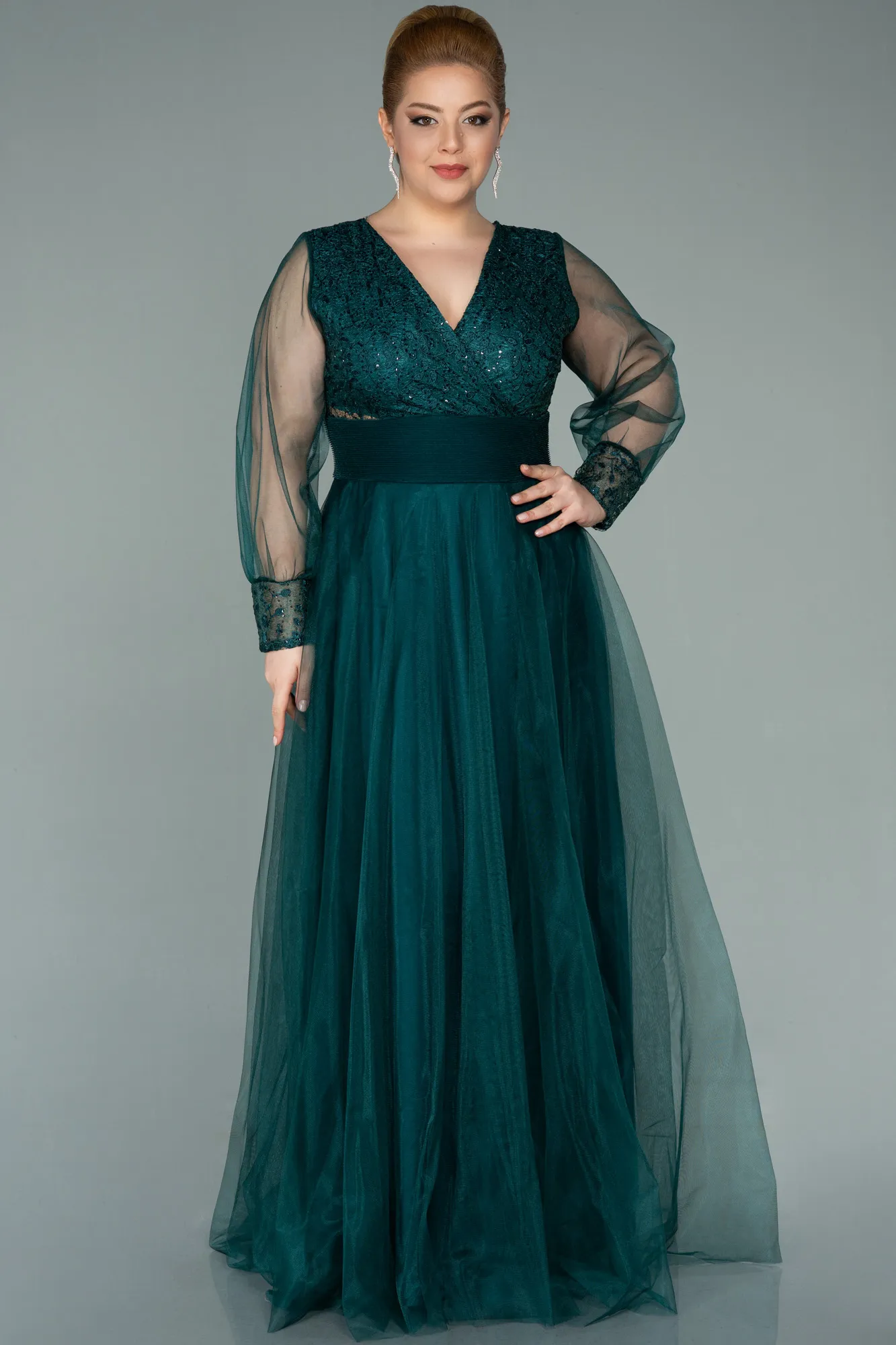Emerald Green-Long Plus Size Evening Dress ABU2196