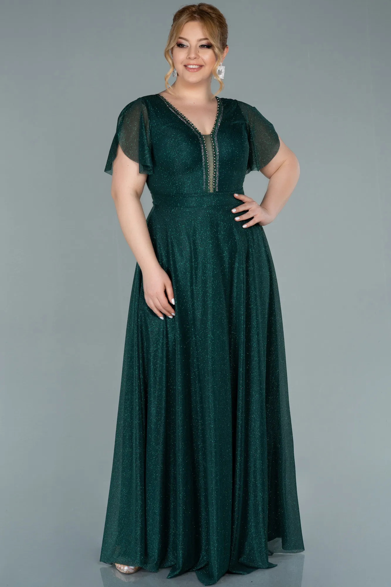 Emerald Green-Long Plus Size Evening Dress ABU2310