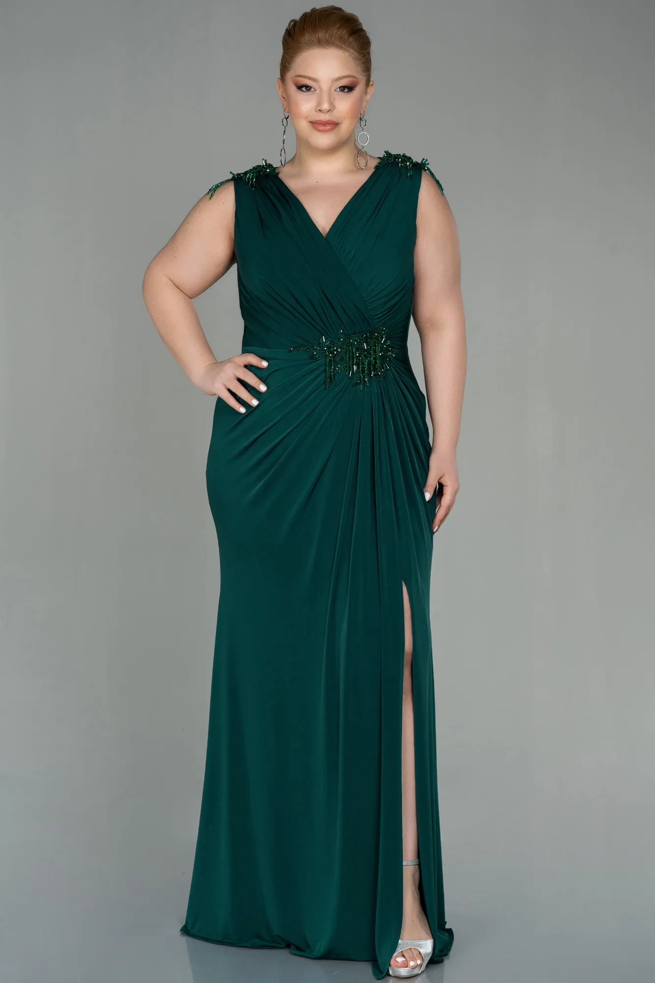 Emerald Green-Long Plus Size Evening Dress ABU2854