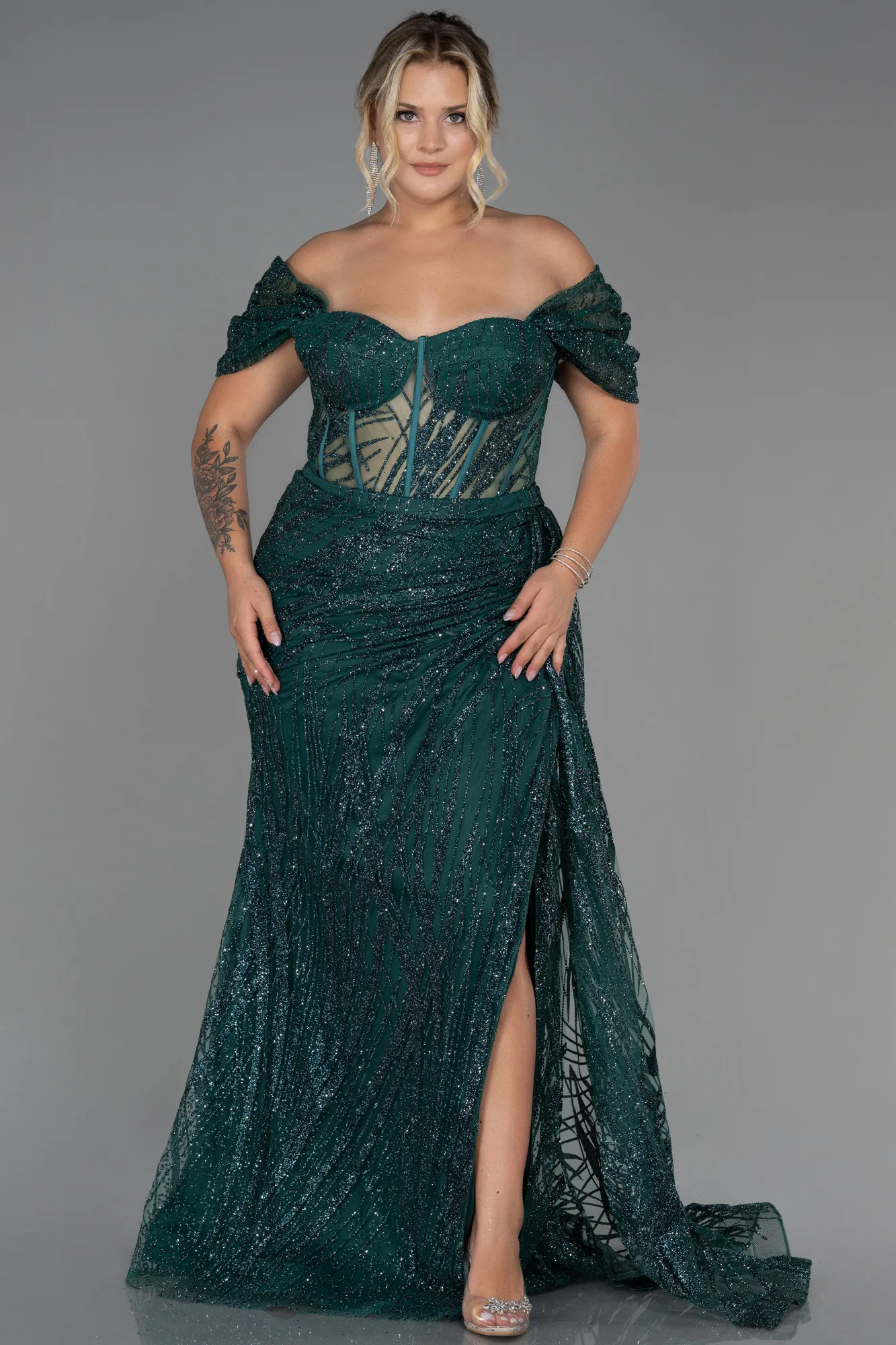 Emerald Green-Long Plus Size Evening Dress ABU3097