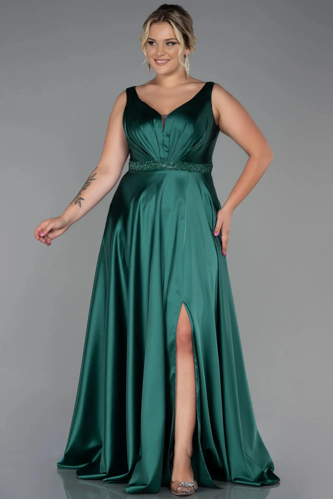 Emerald Green-Long Plus Size Evening Dress ABU3200