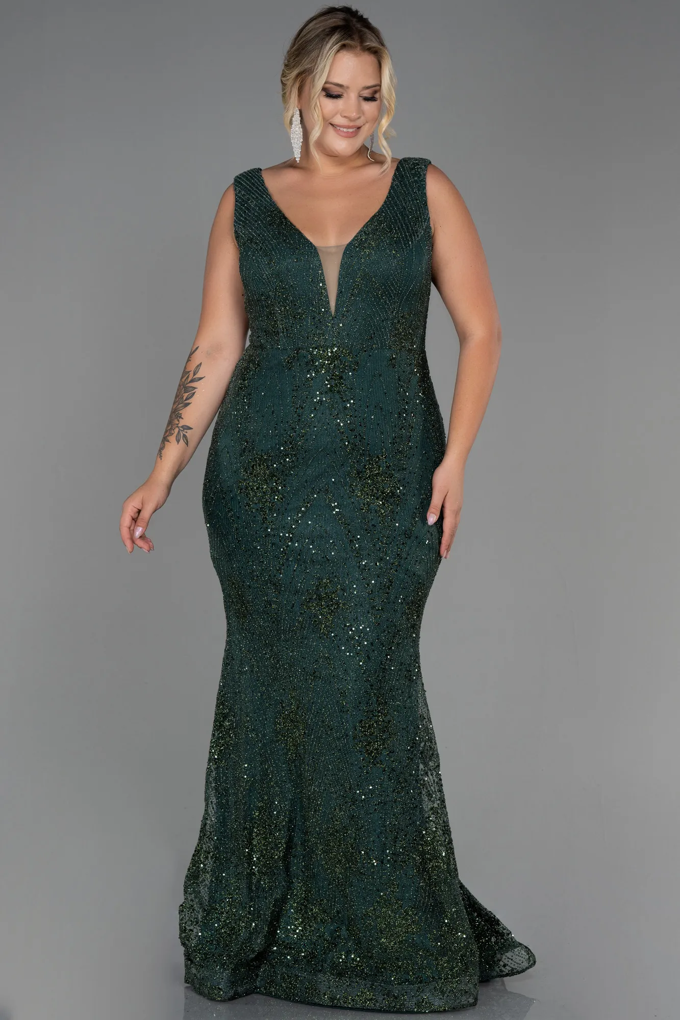 Emerald Green-Long Plus Size Evening Dress ABU3214