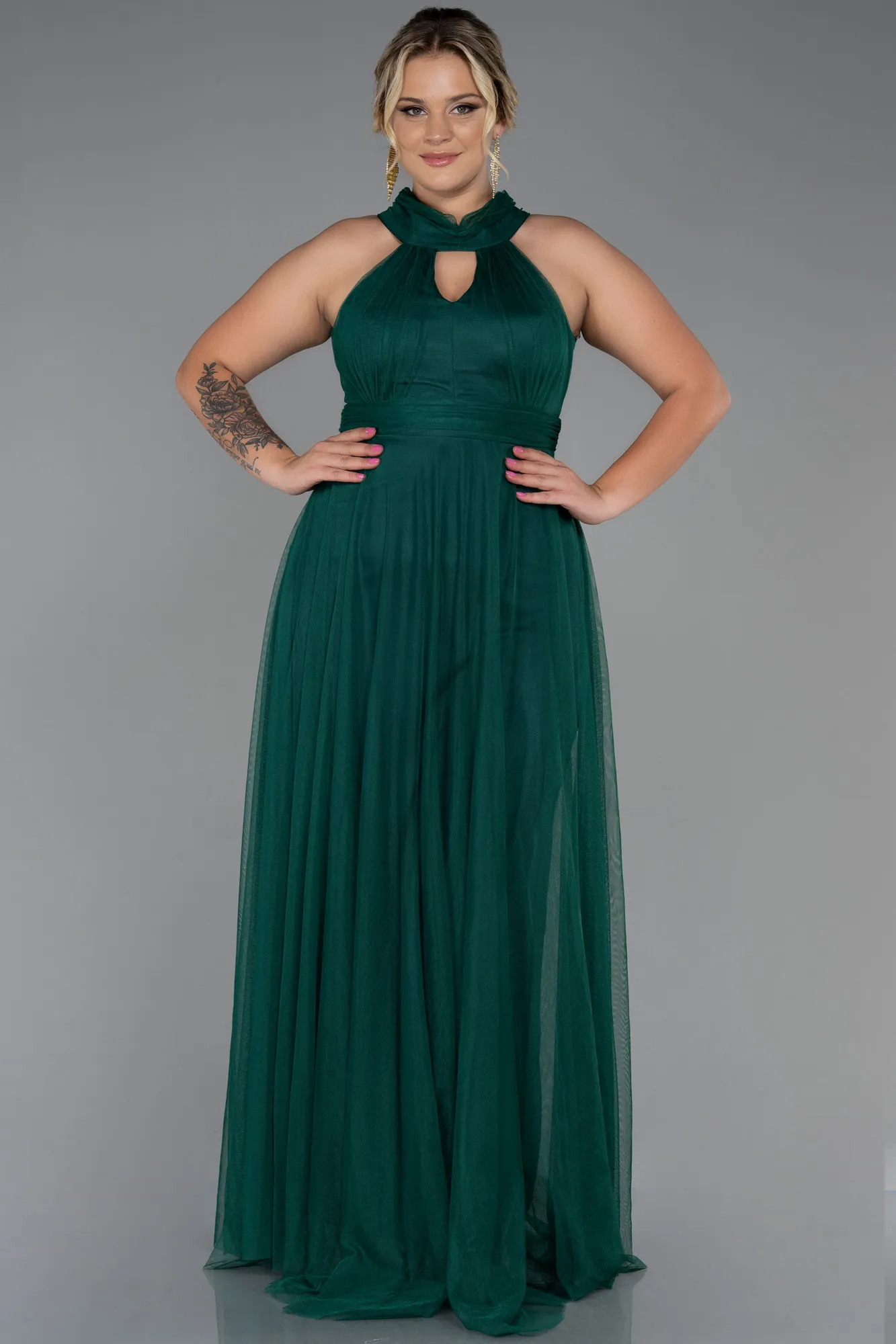 Emerald Green-Long Plus Size Evening Dress ABU3253