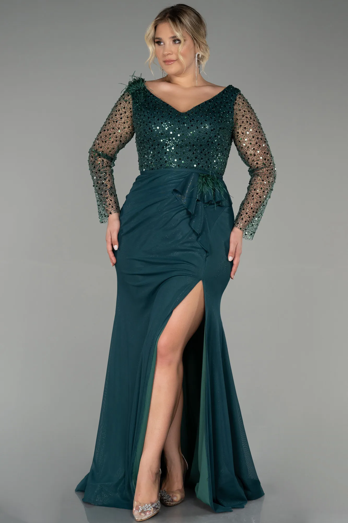 Emerald Green-Long Plus Size Evening Dress ABU3284