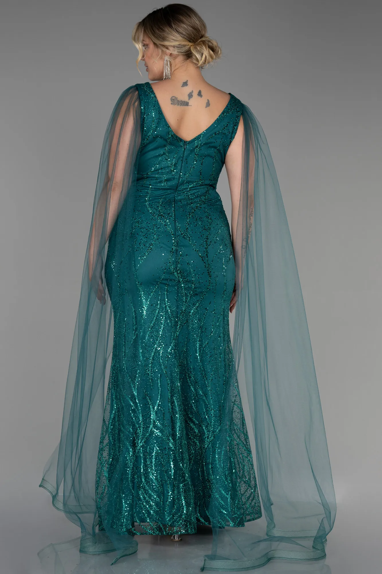 Emerald Green-Long Plus Size Evening Dress ABU3286