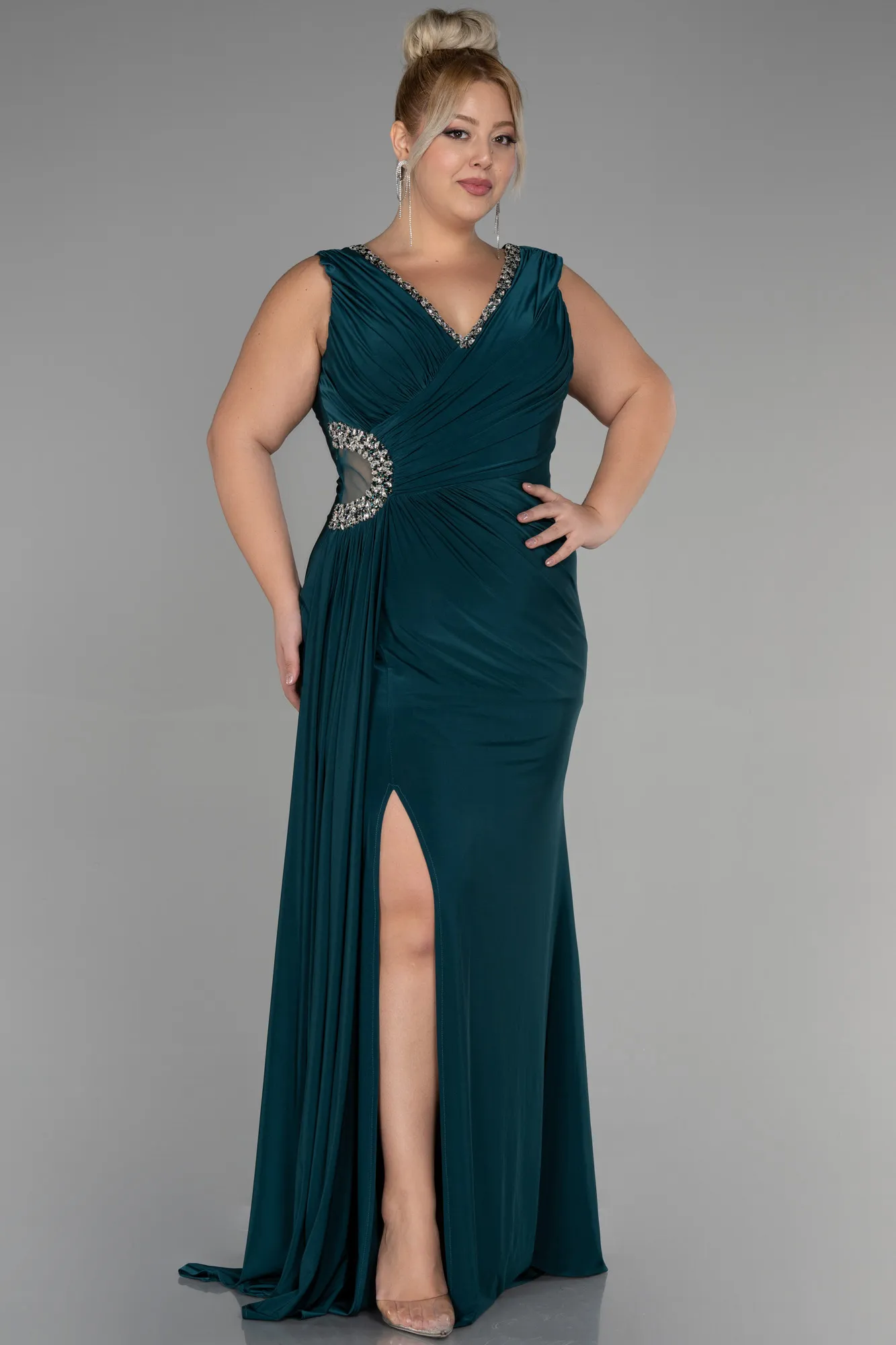Emerald Green-Long Plus Size Evening Dress ABU3372