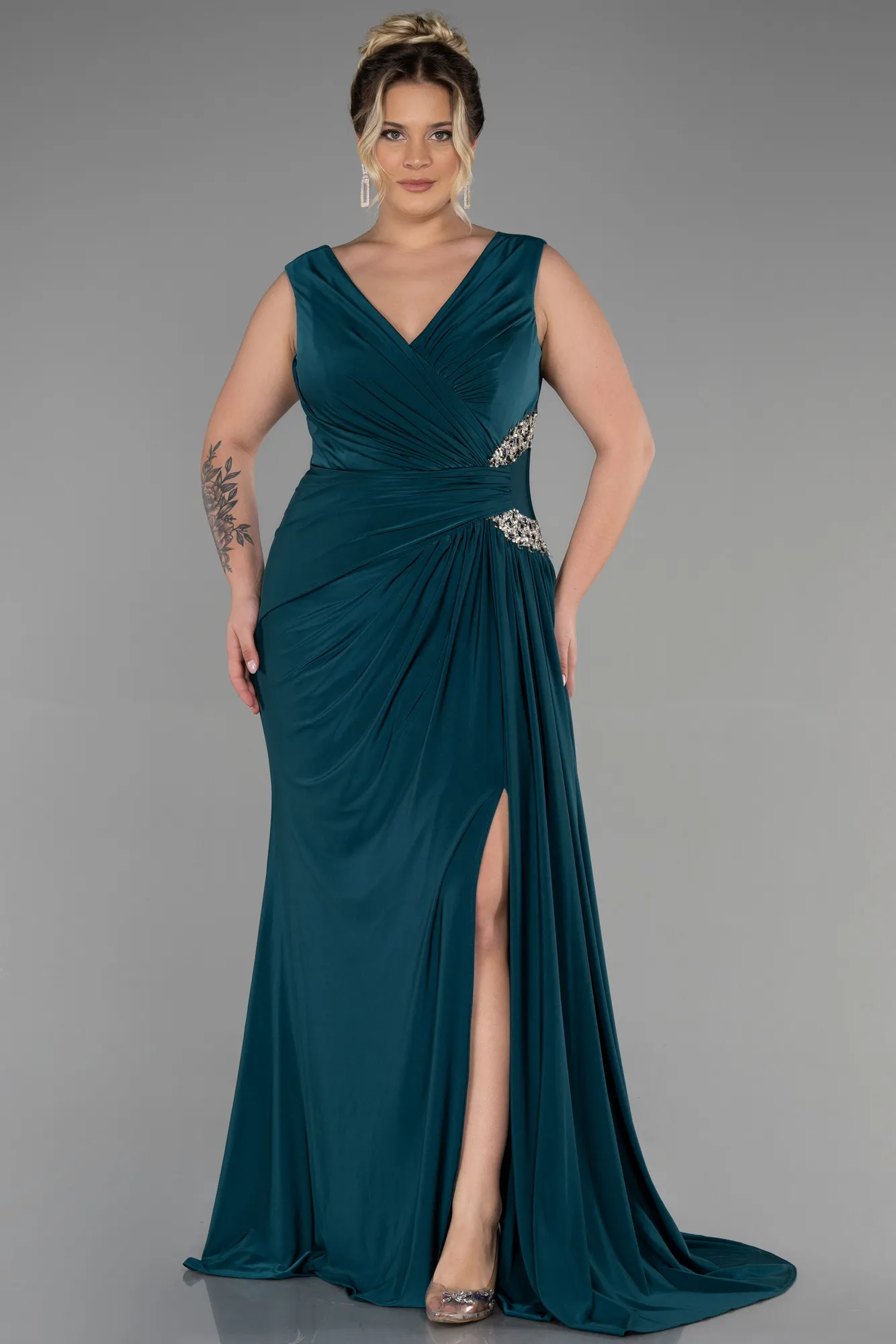 Emerald Green-Long Plus Size Evening Dress ABU3438