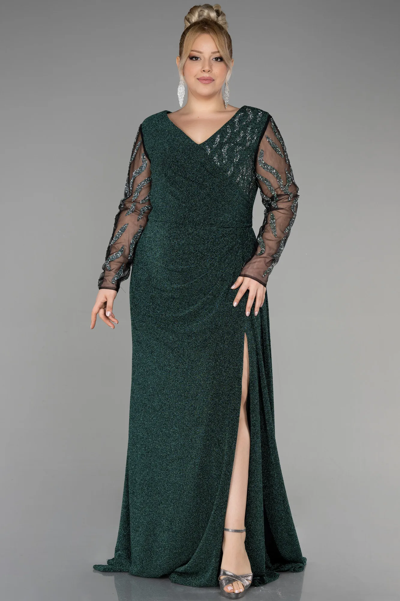 Emerald Green-Long Plus Size Evening Dress ABU3440