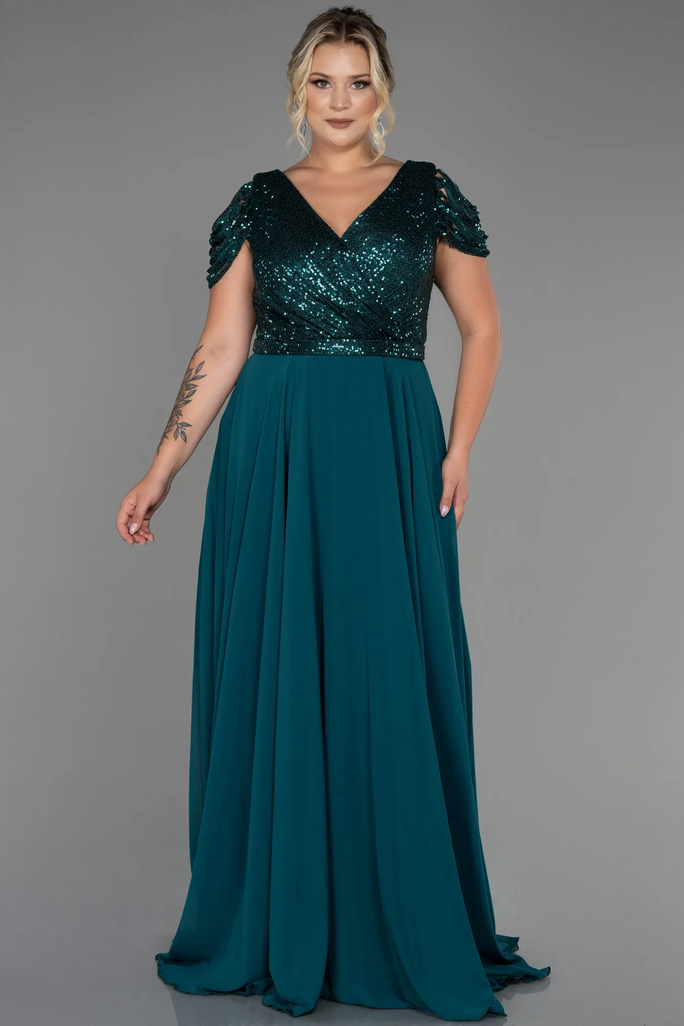 Emerald Green-Long Plus Size Evening Dress ABU828