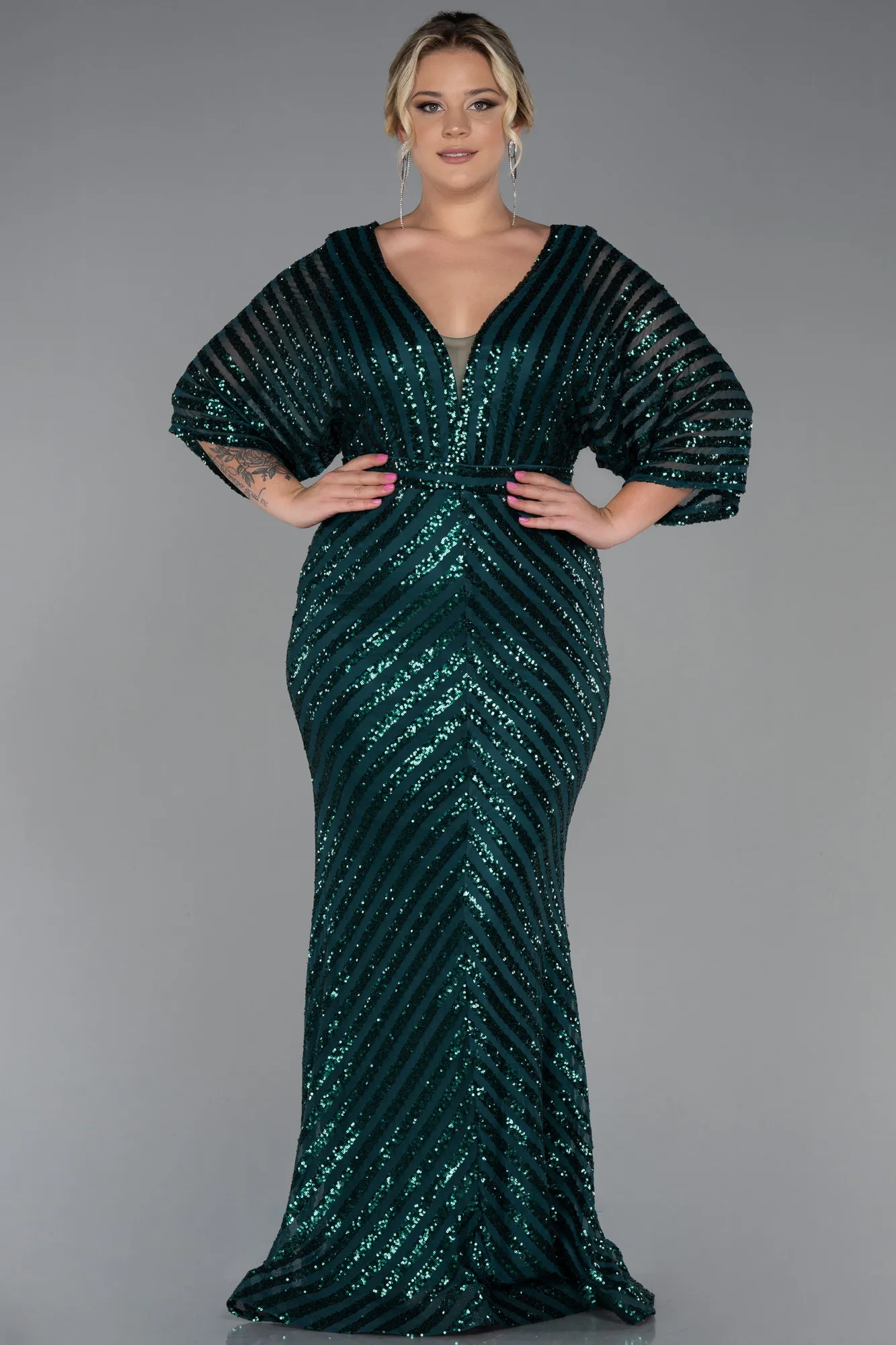 Emerald Green-Long Plus Size Evening Dress ABU900