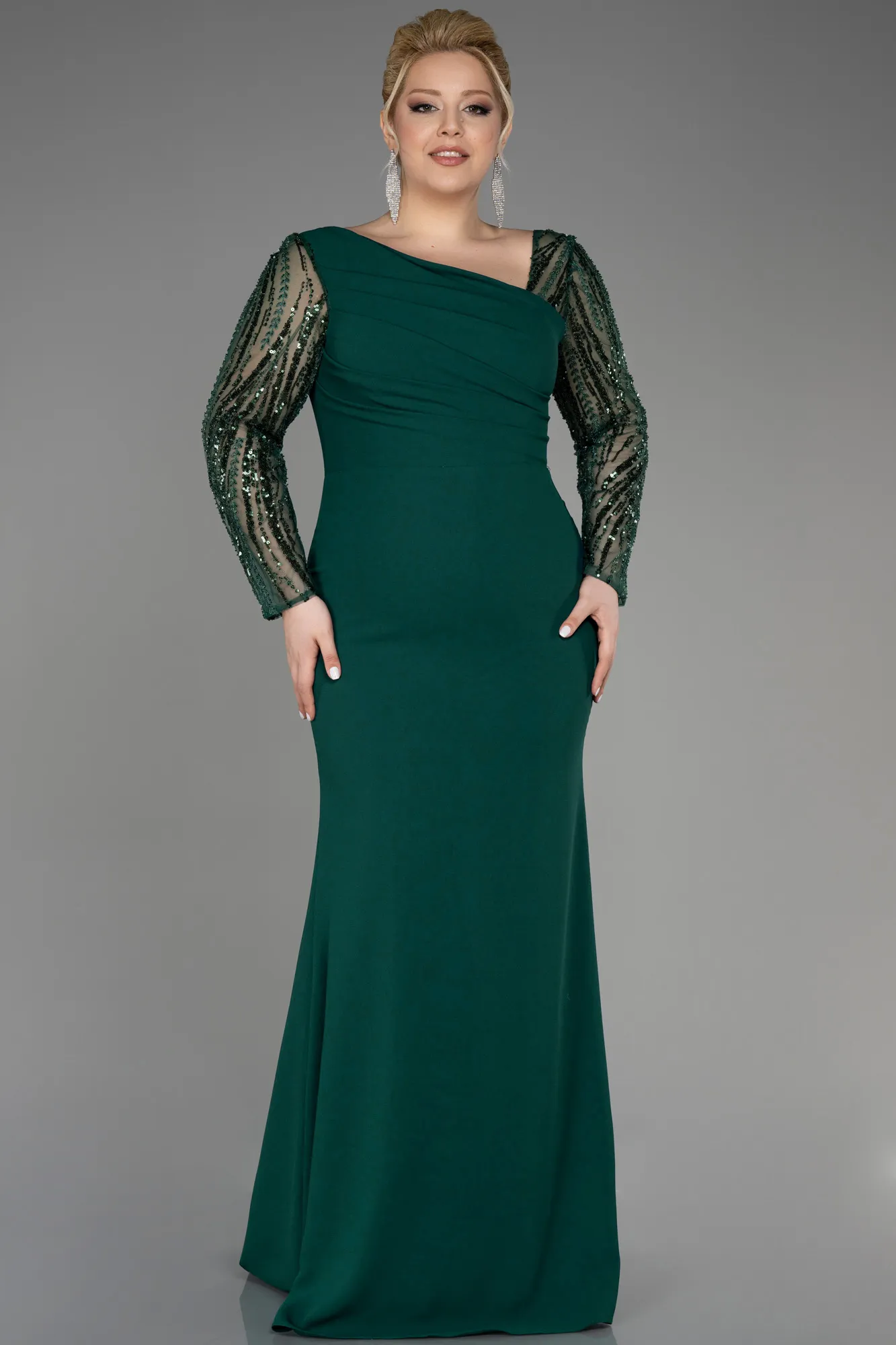 Emerald Green-Long Plus Size Wedding Dress ABU3713