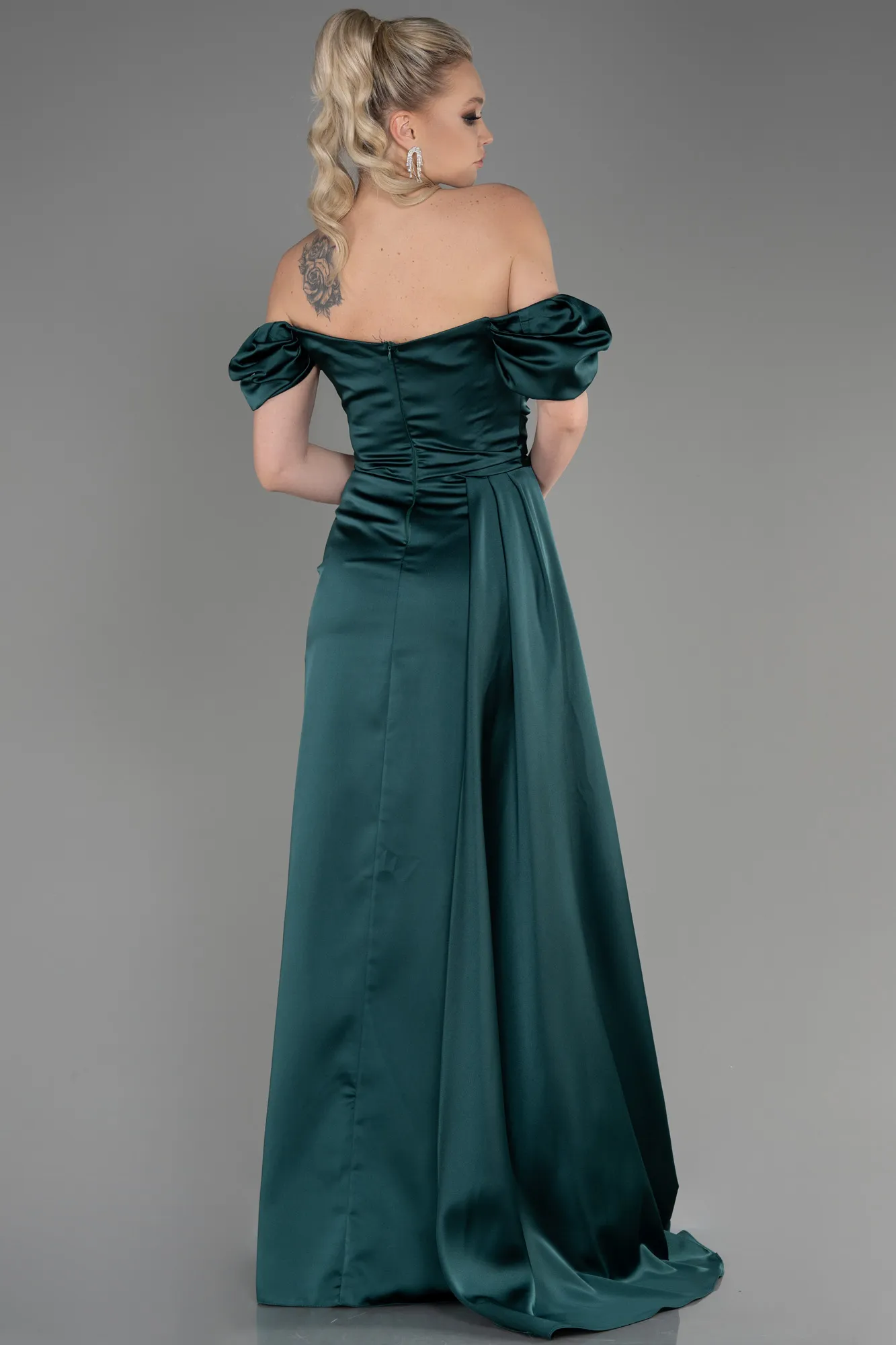 Emerald Green-Long Satin Engagement Dress ABU1606