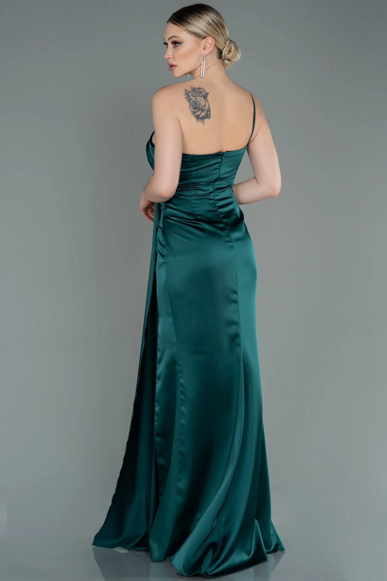 Emerald Green-Long Satin Engagement Dress ABU3088
