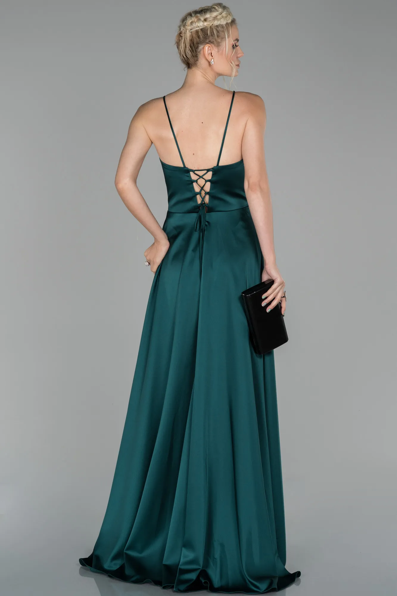 Emerald Green-Long Satin Evening Dress ABU1458