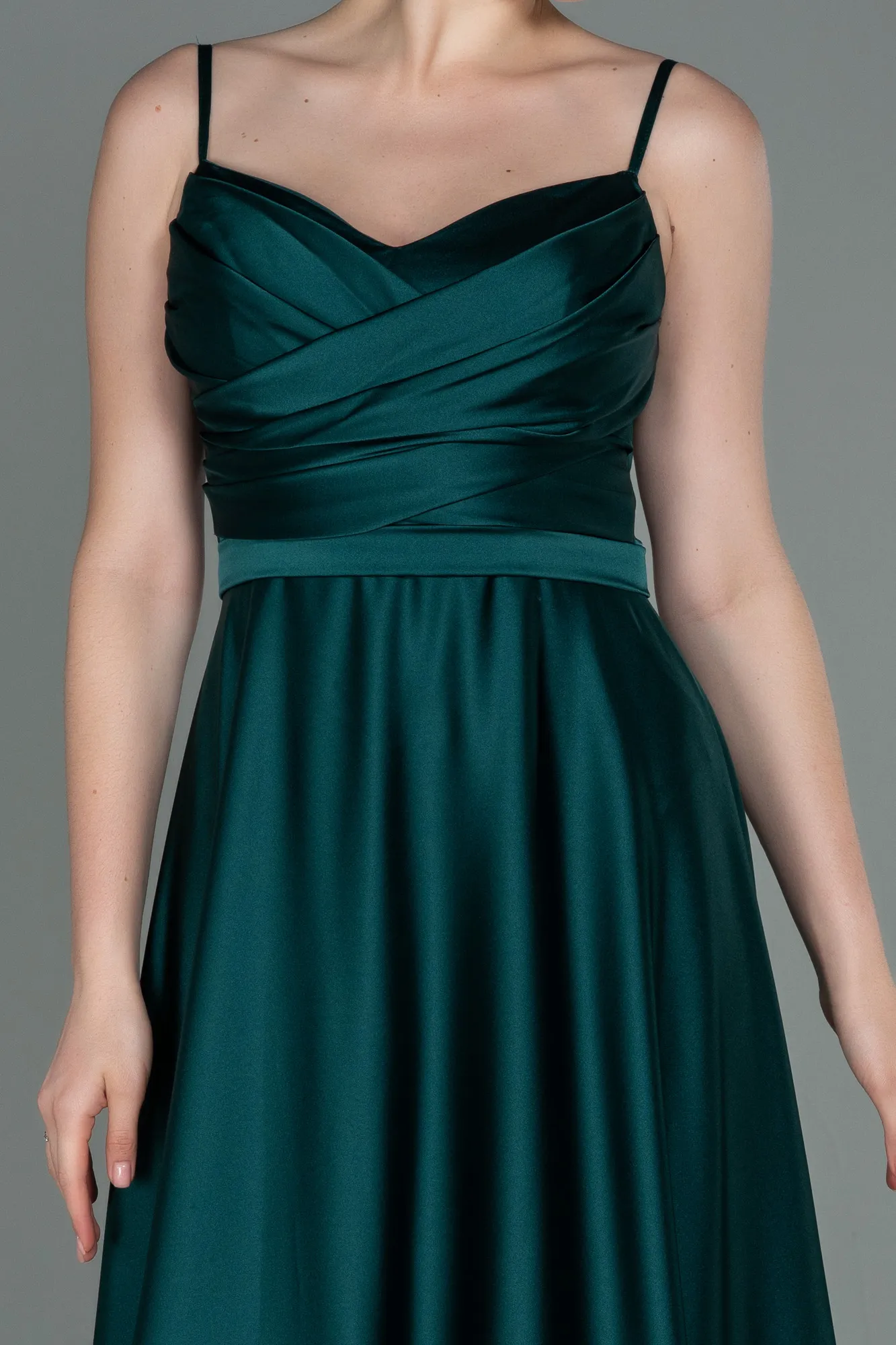 Emerald Green-Long Satin Evening Dress ABU1601