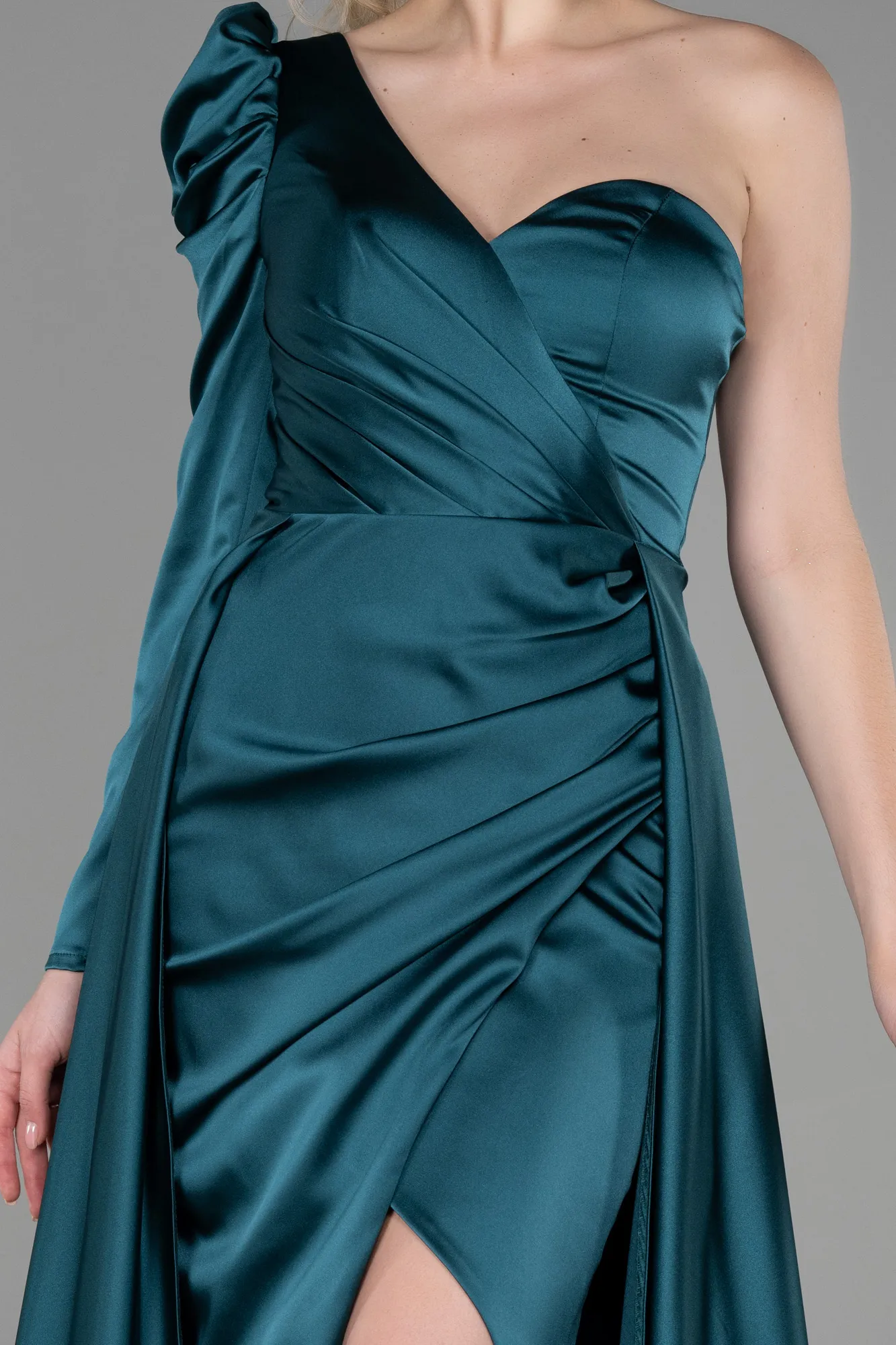 Emerald Green-Long Satin Evening Dress ABU1715