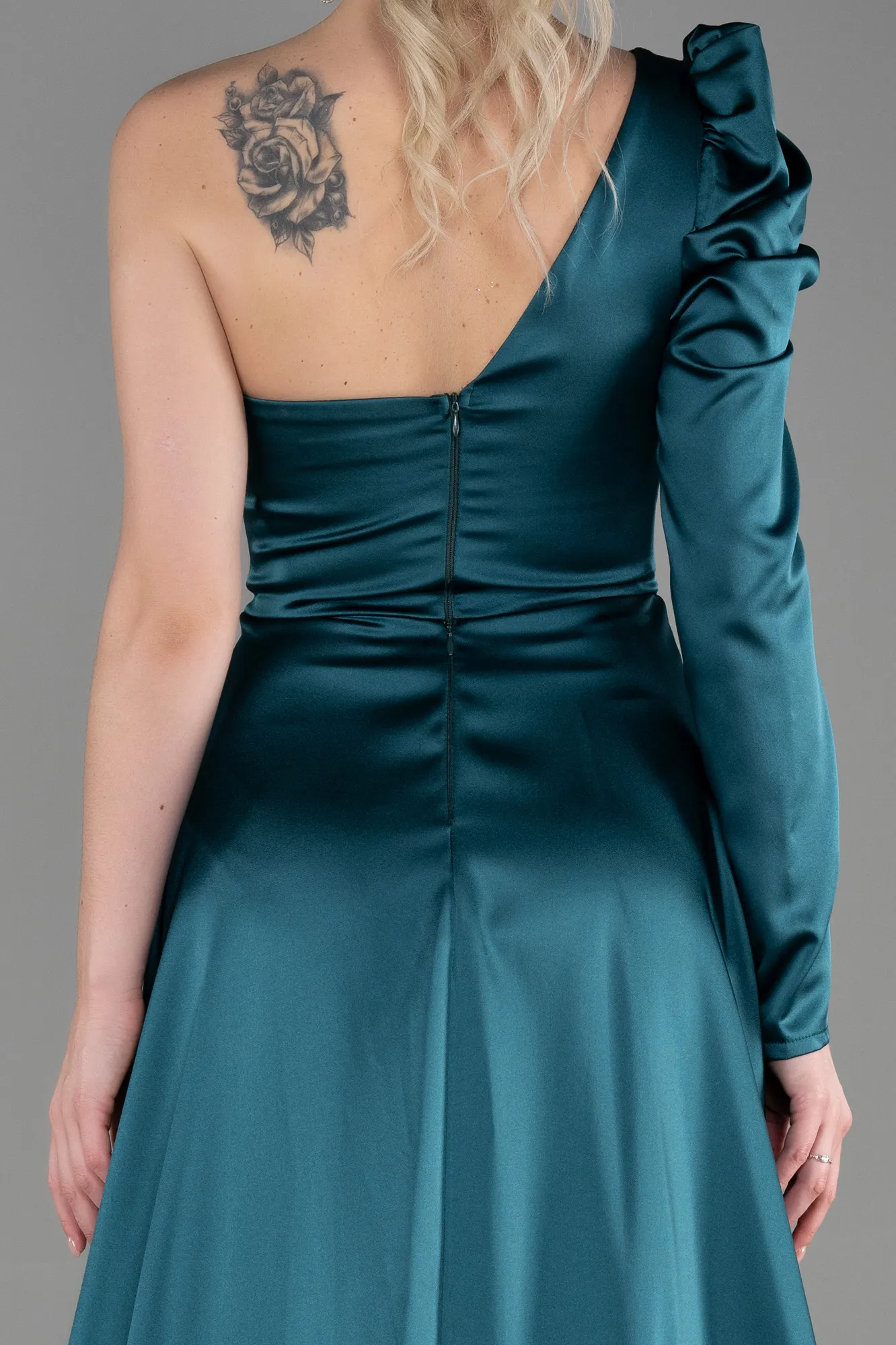 Emerald Green-Long Satin Evening Dress ABU1715