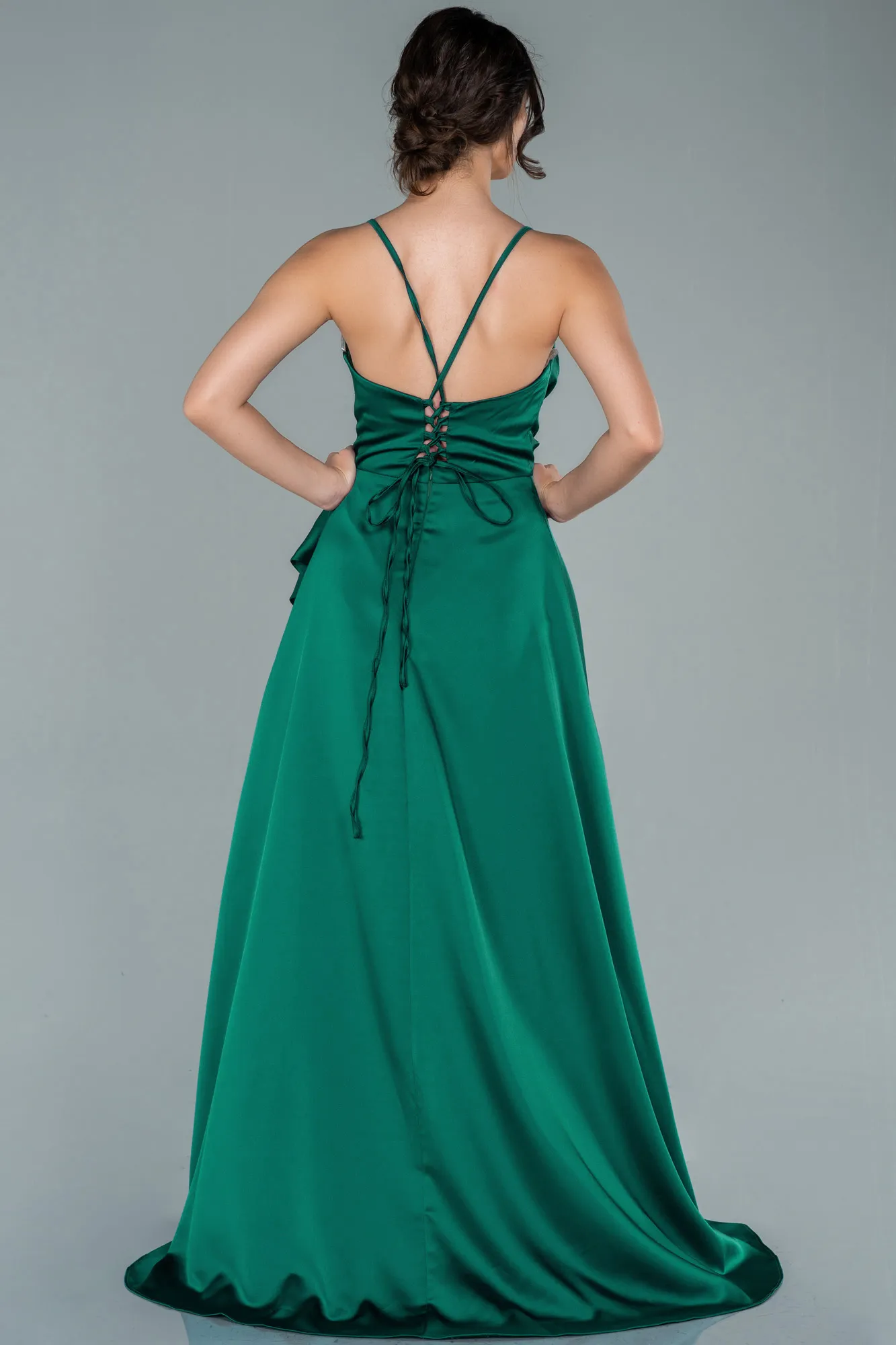 Emerald Green-Long Satin Evening Dress ABU1843