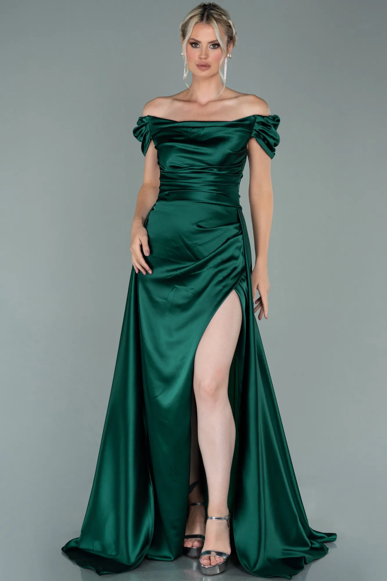 Emerald Green-Long Satin Evening Dress ABU2003