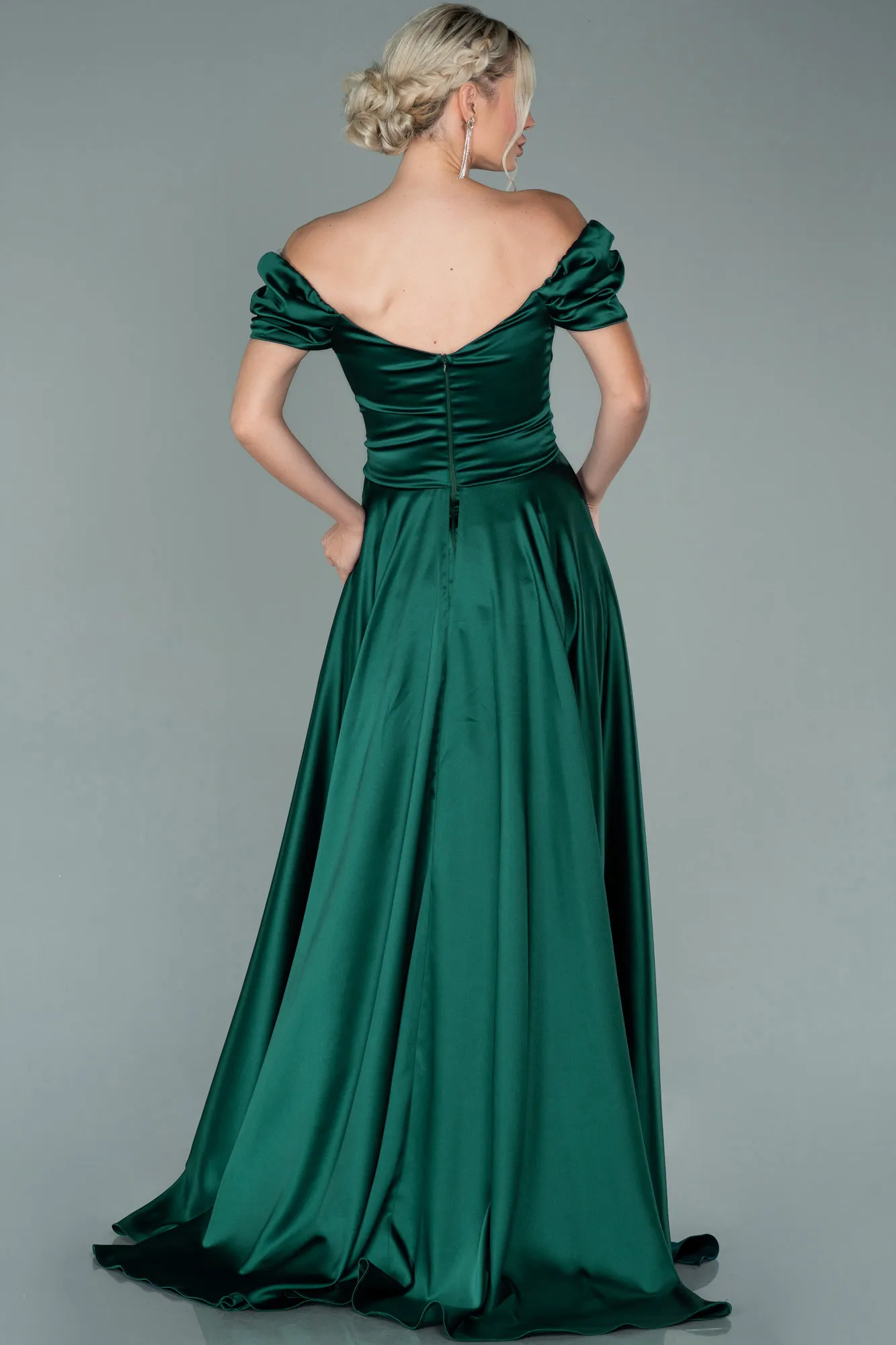 Emerald Green-Long Satin Evening Dress ABU2003