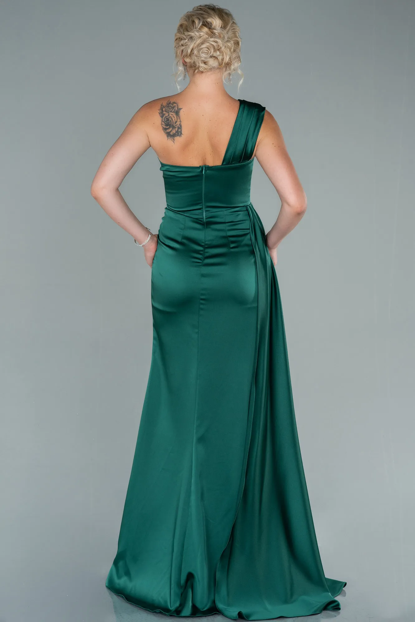 Emerald Green-Long Satin Evening Dress ABU2114