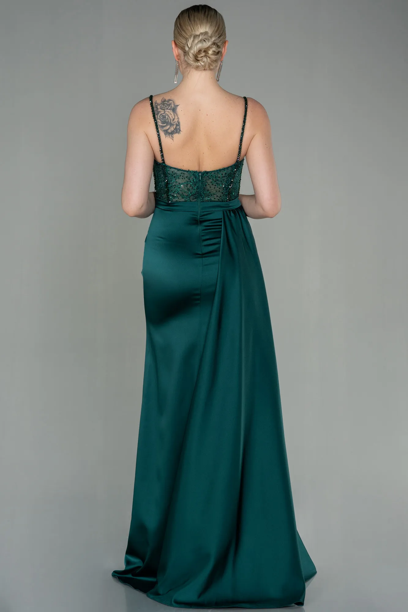 Emerald Green-Long Satin Evening Dress ABU2130