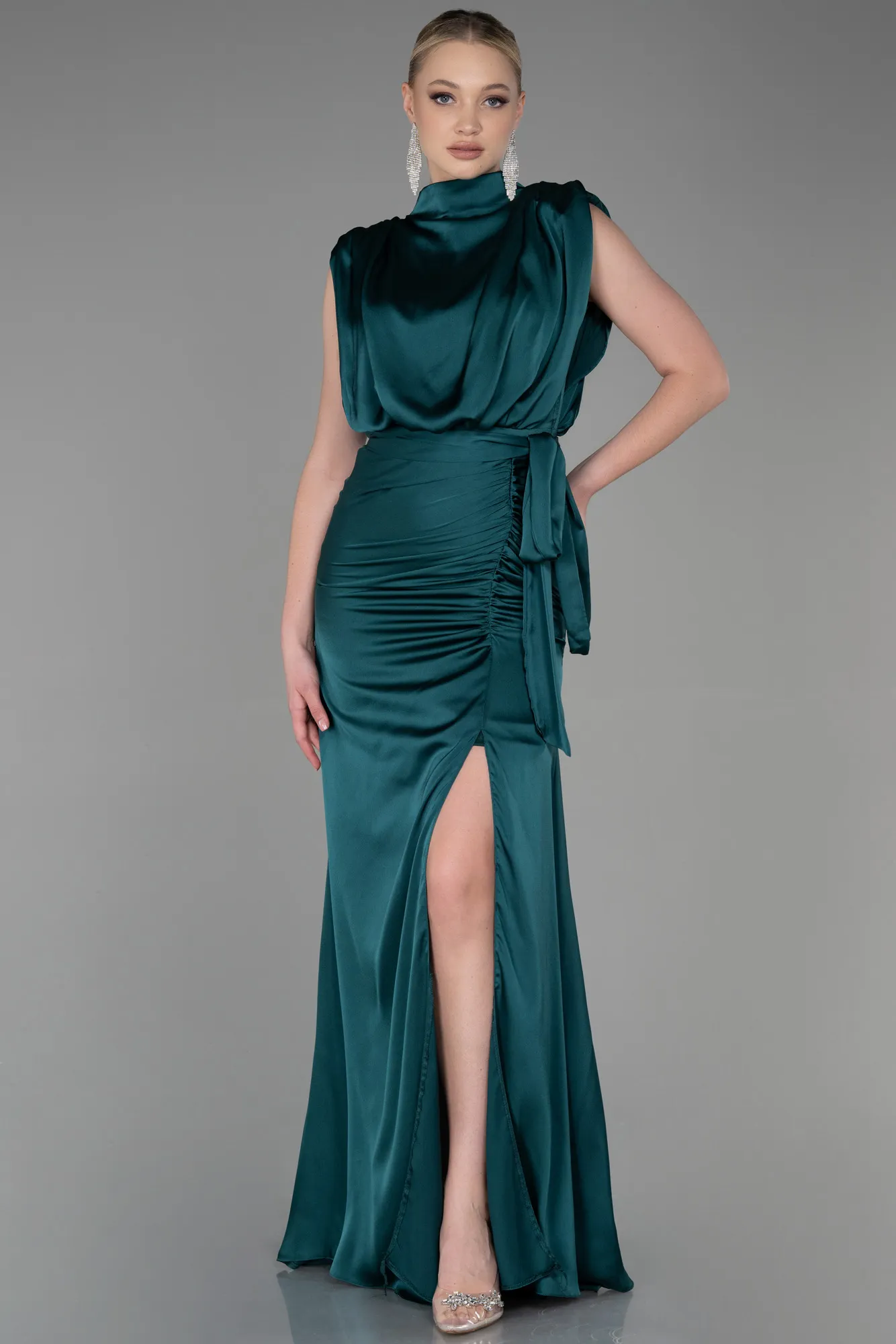Emerald Green-Long Satin Evening Dress ABU2133