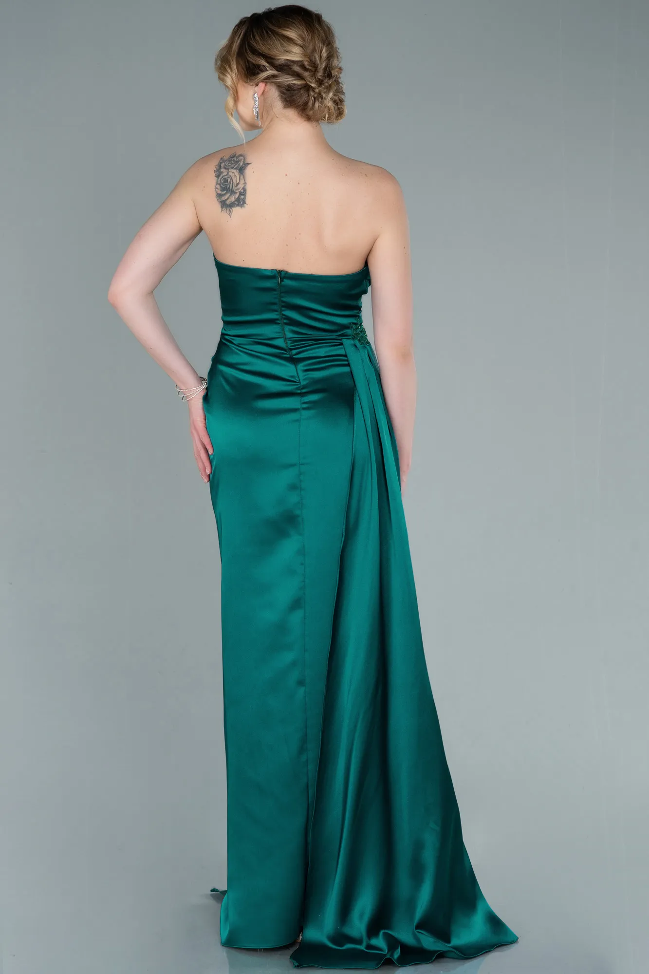 Emerald Green-Long Satin Evening Dress ABU2323