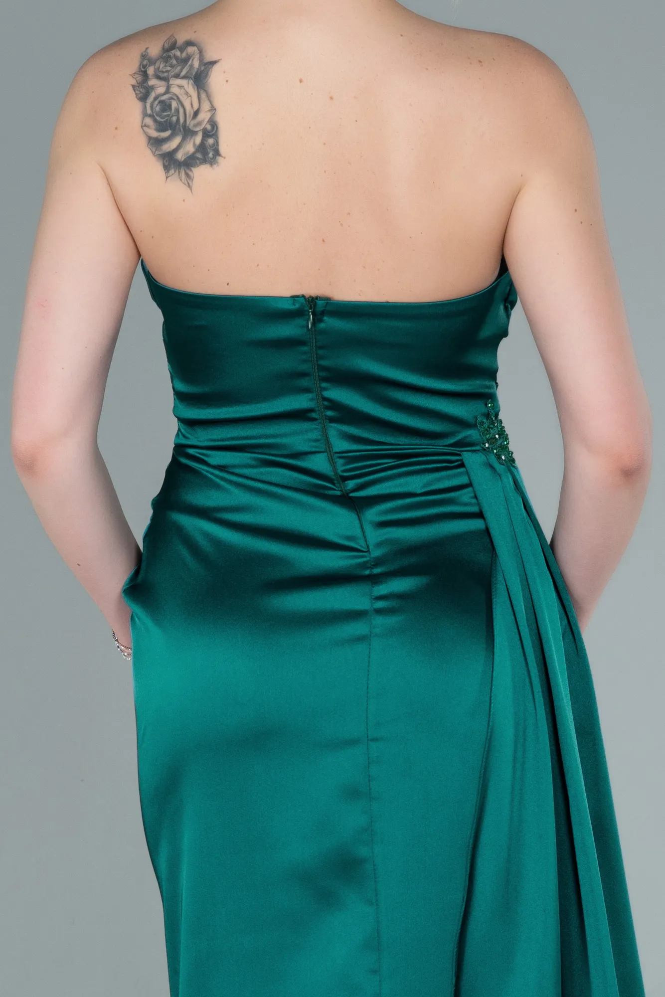 Emerald Green-Long Satin Evening Dress ABU2323