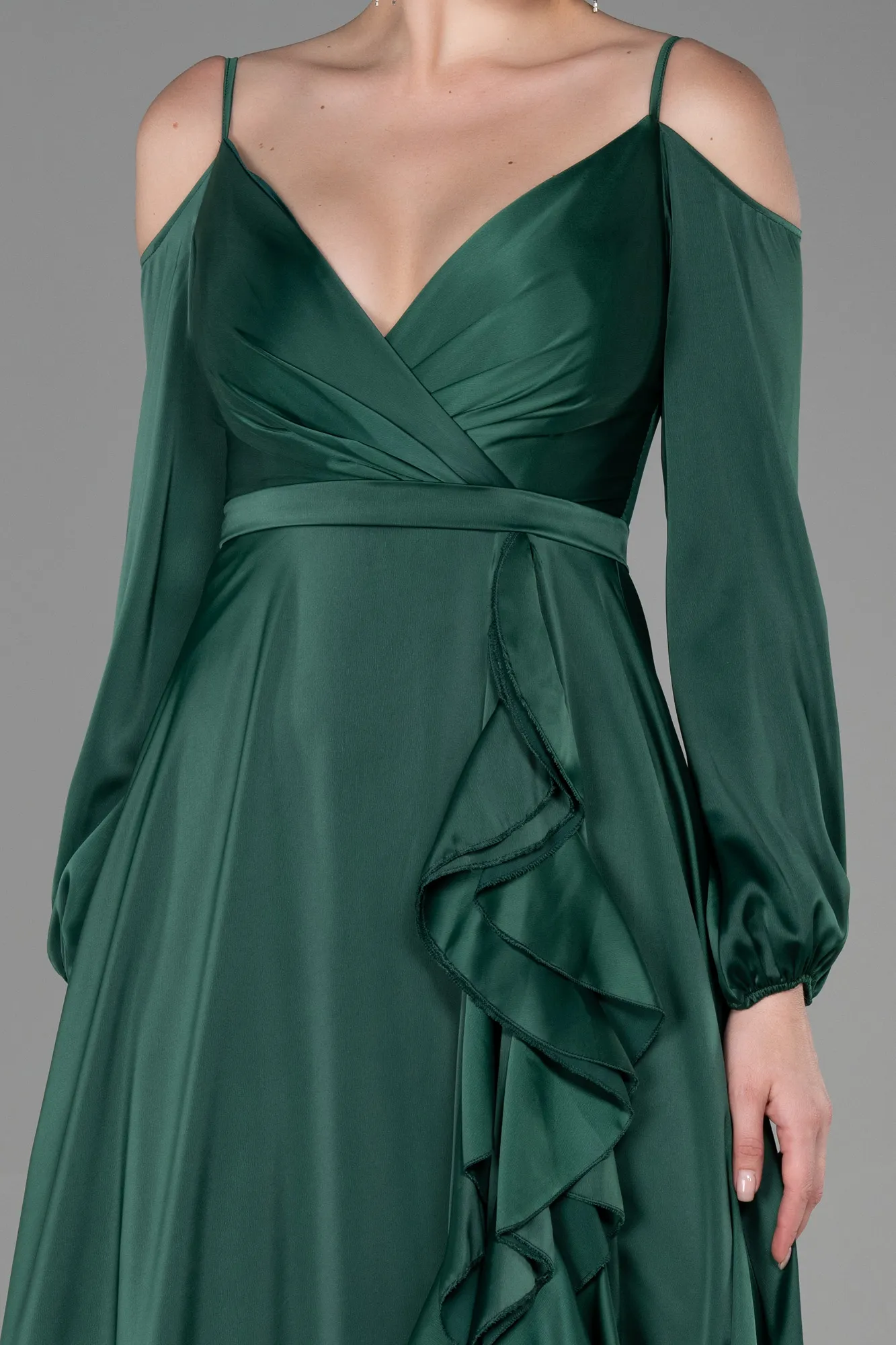 Emerald Green-Long Satin Evening Dress ABU2339