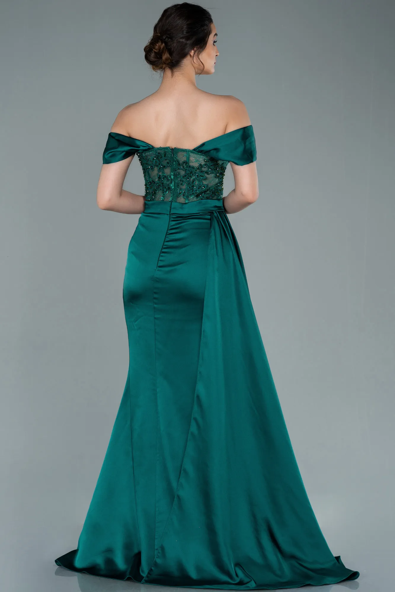 Emerald Green-Long Satin Evening Dress ABU2374