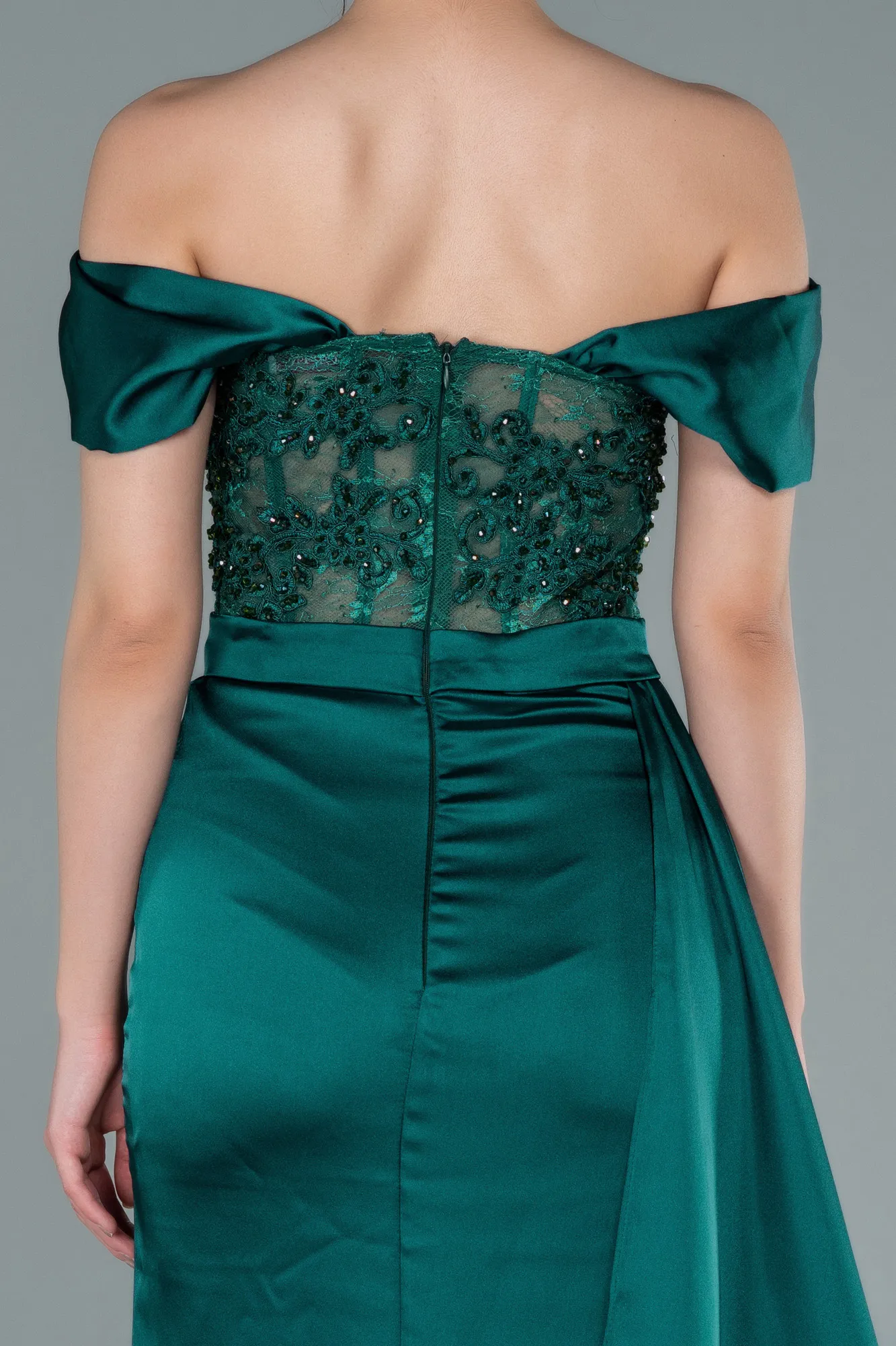 Emerald Green-Long Satin Evening Dress ABU2374