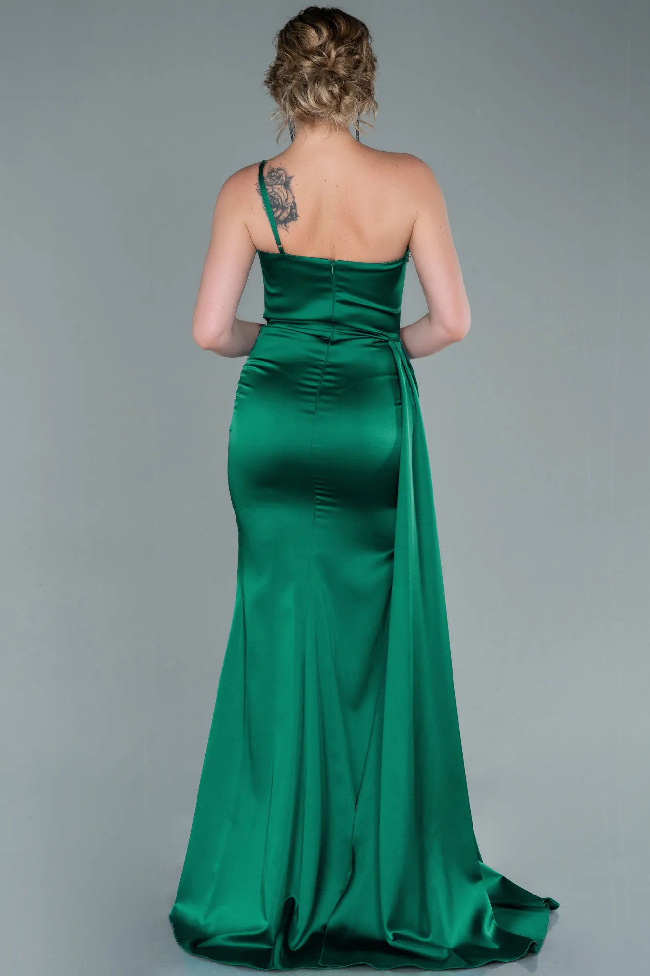 Emerald Green-Long Satin Evening Dress ABU2386