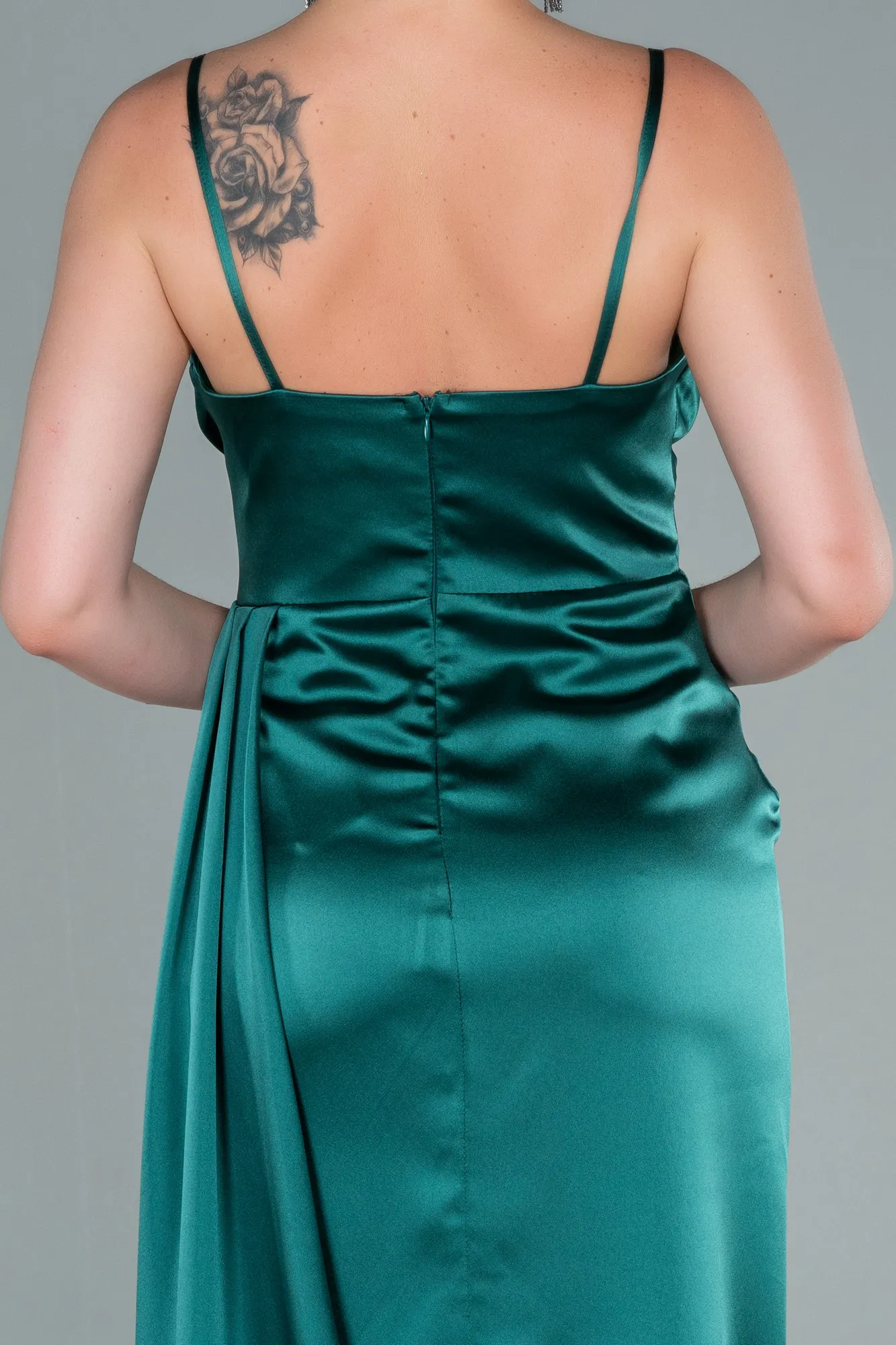 Emerald Green-Long Satin Evening Dress ABU2477