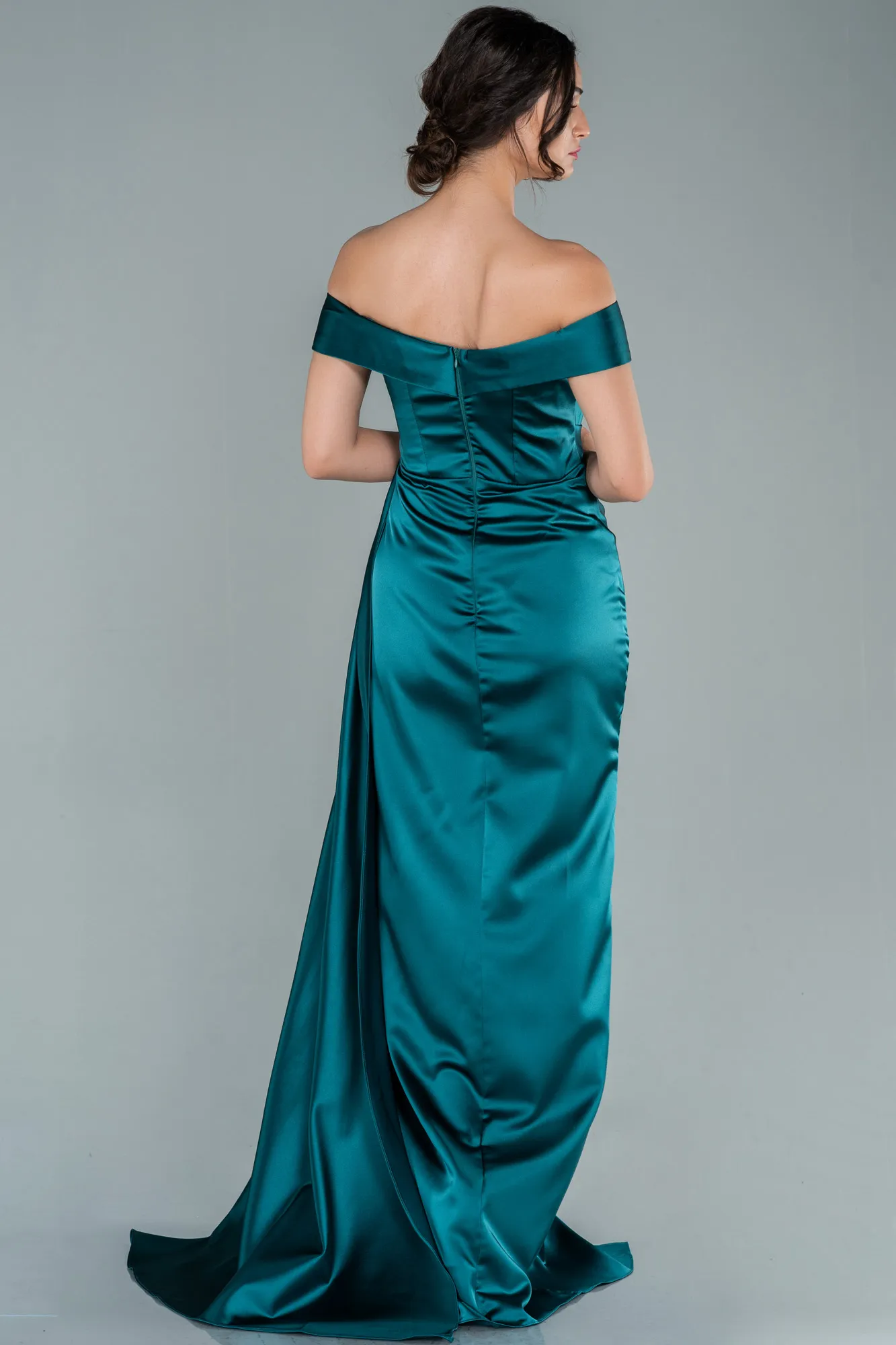 Emerald Green-Long Satin Evening Dress ABU2560