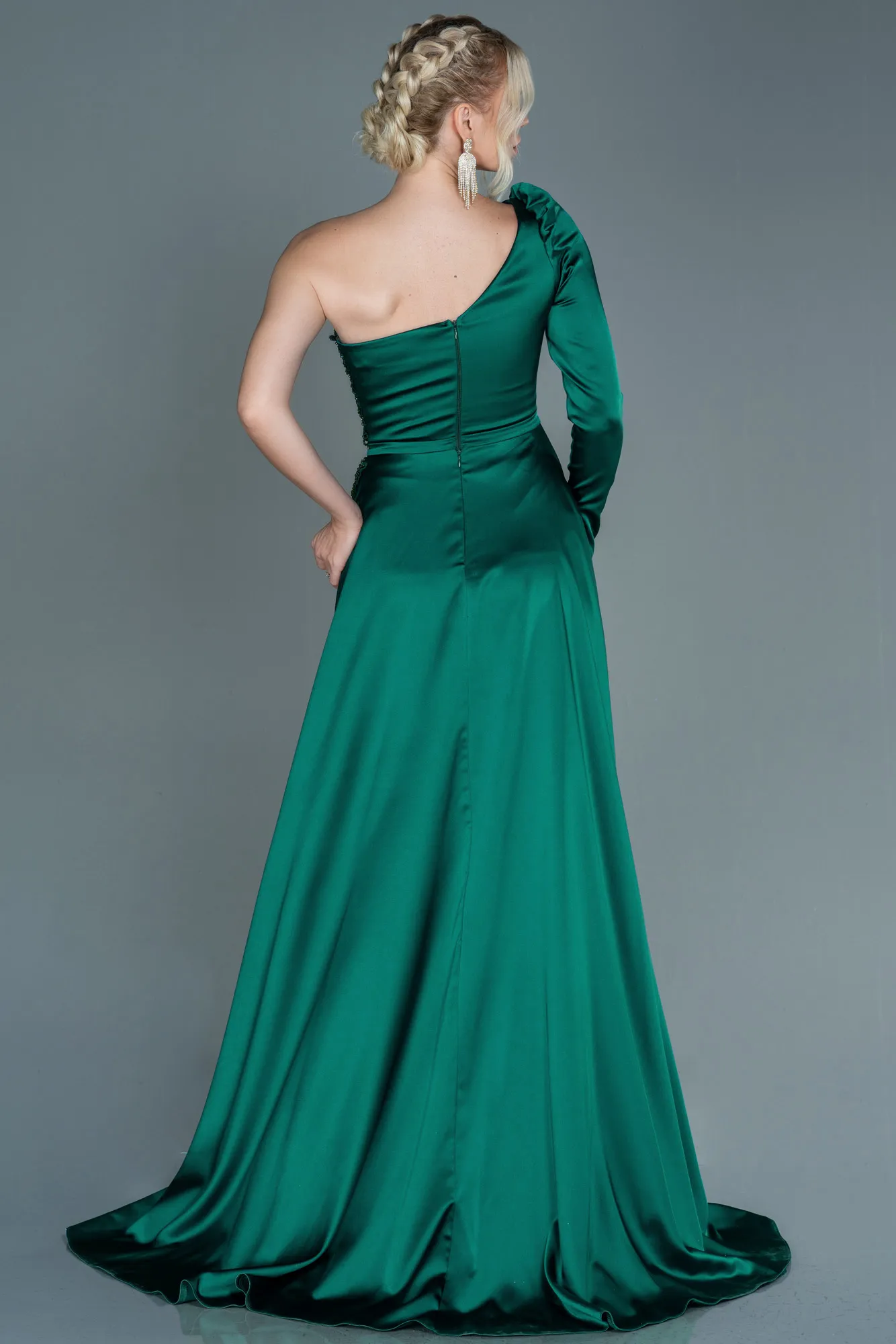 Emerald Green-Long Satin Evening Dress ABU2610