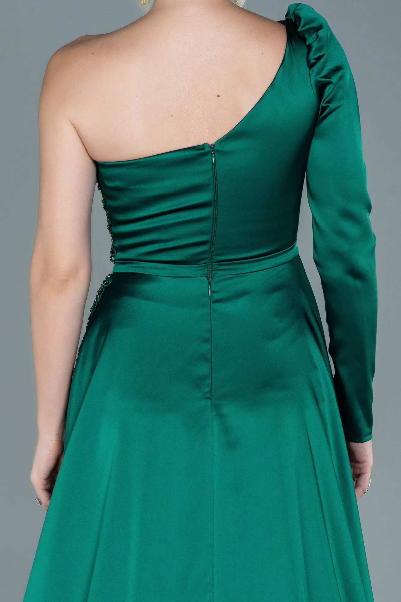 Emerald Green-Long Satin Evening Dress ABU2610